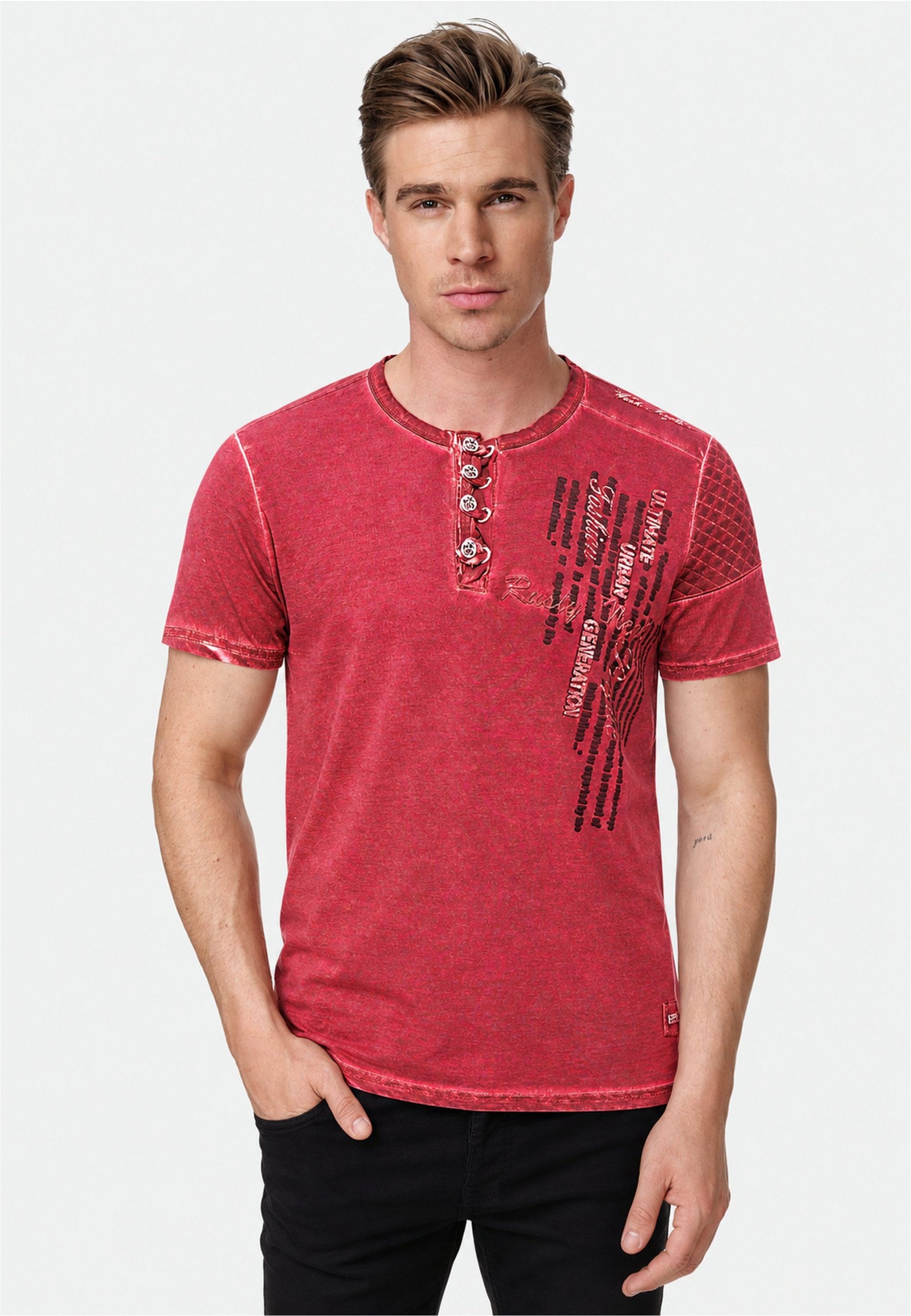 Rusty Neal T-Shirt mit schicker Knopfleiste