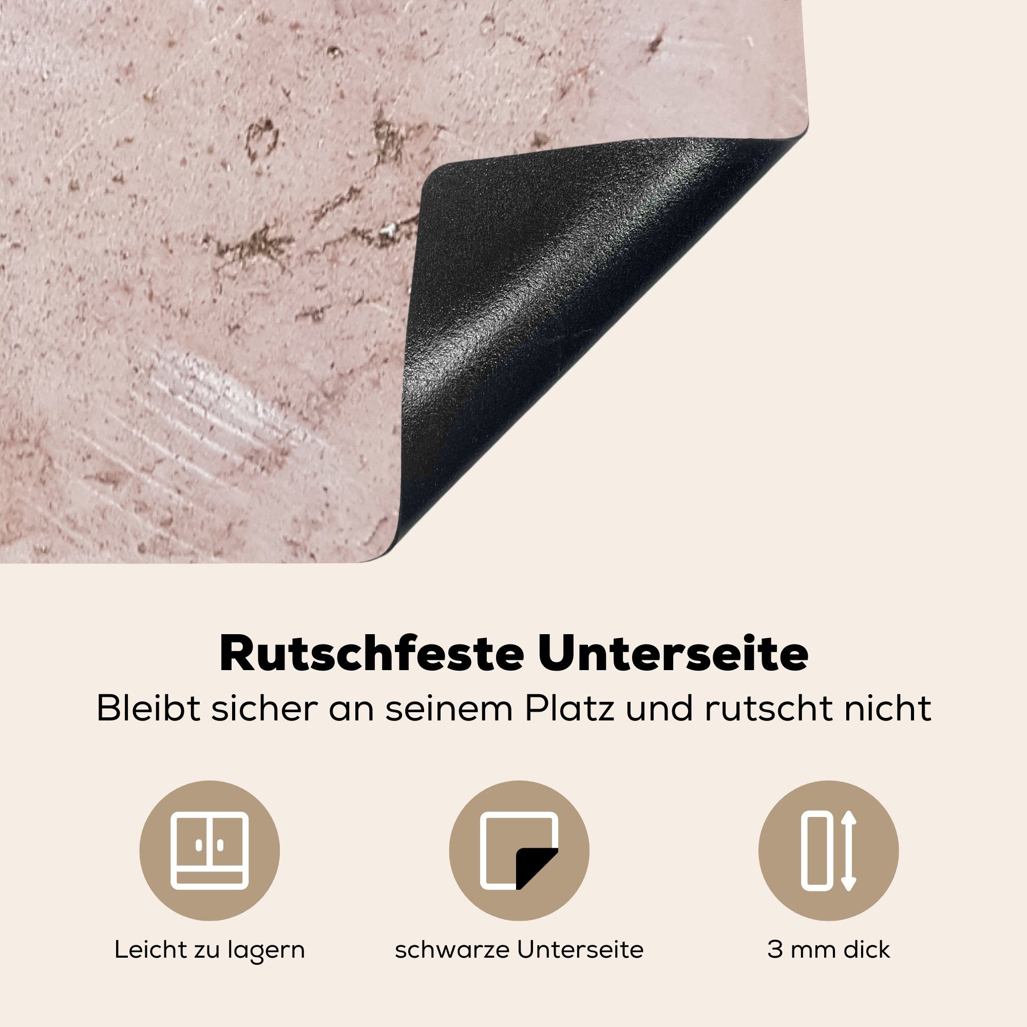 Vinyl, - (1 für Induktionskochfeld Ceranfeldabdeckung 81x52 - küche, cm, die Schutz tlg), Marmor Herdblende-/Abdeckplatte Licht, MuchoWow Stein