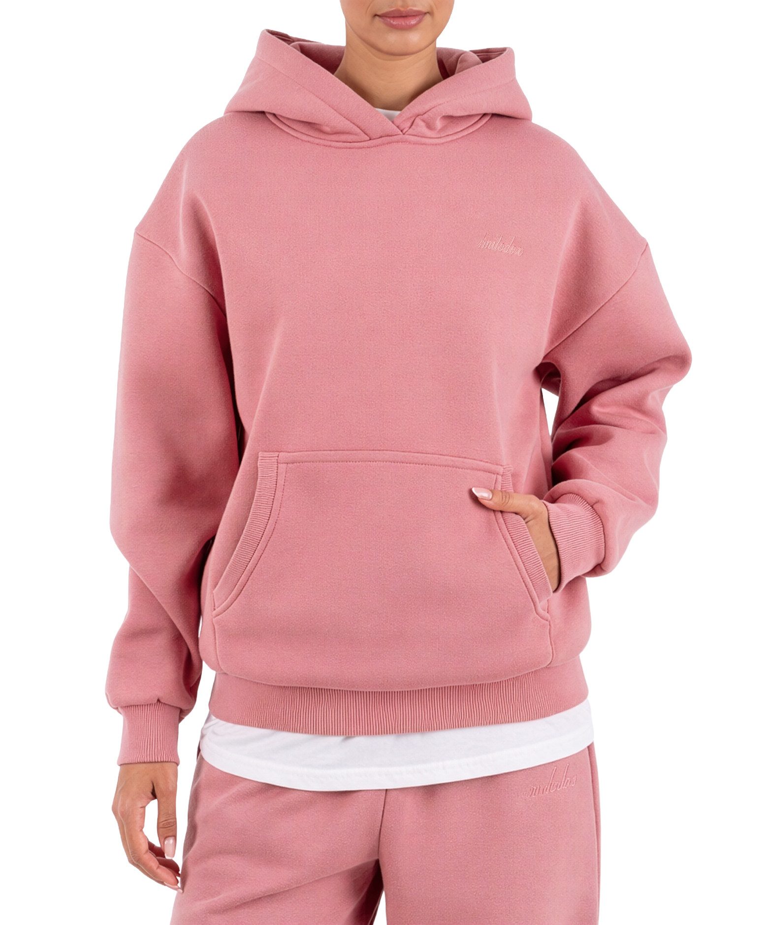 Smilodox Hoodie Thalea Kapuzenpullover Damen Oversize Fit mit Kängurutasche Relaxed Fit, Weiches Sweat Material, Logo-Stitching, Gym & Freizeit