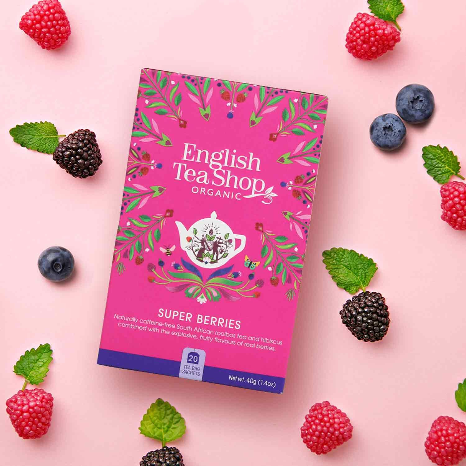 English Tea Shop Tee Super Beeren, BIO, 20 Teebeutel, Erfrischend, mit leichter Minznote.