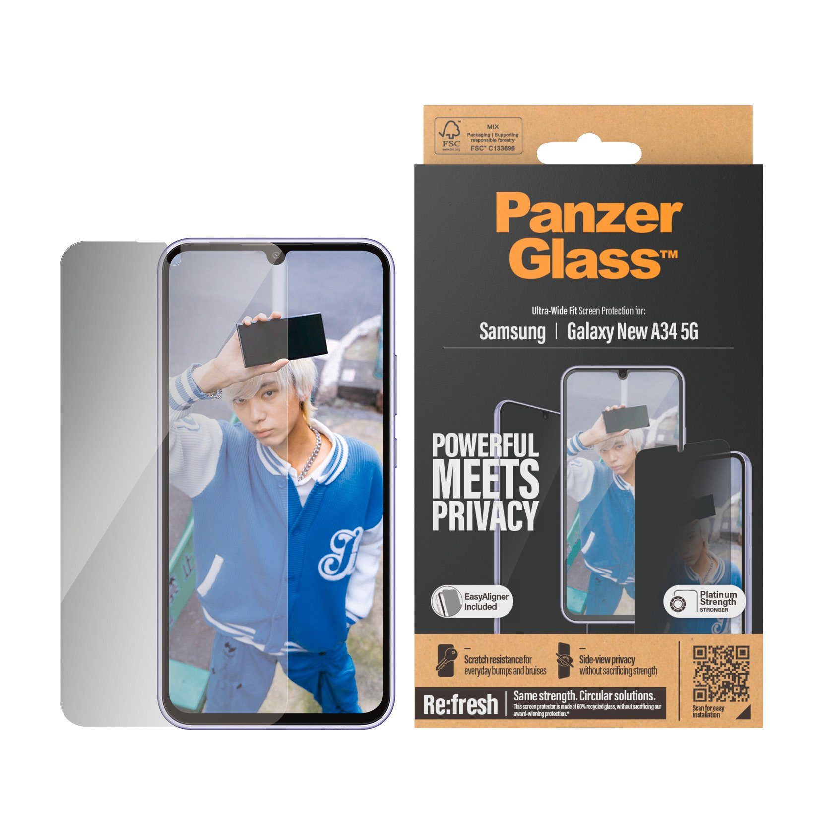 PanzerGlass Displayschutzglas Ultra Wide Fit Privacy Screen Protector für Samsung Galaxy A35 5G, Blickschutz Displayschutzfolie Displayschutz Kratz-& Stoßfest
