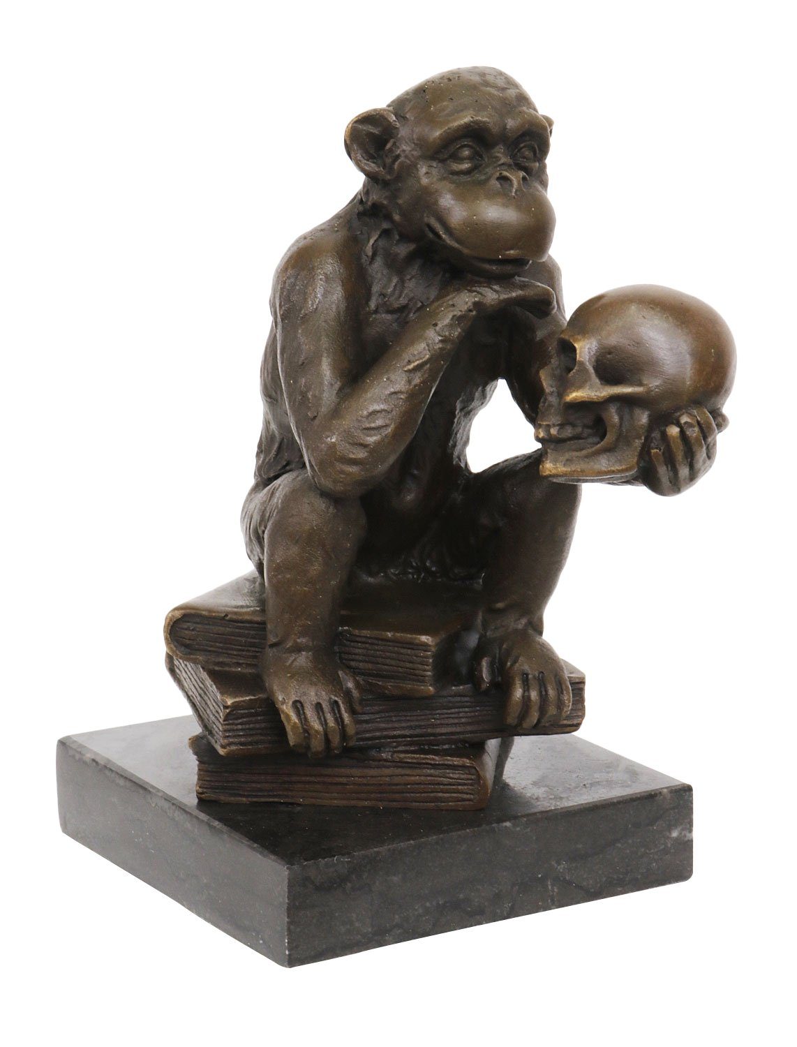 Aubaho Skulptur Bronzeskulptur Affe Totenkopf Schädel Bronze Darwin Statue Bronzefigur