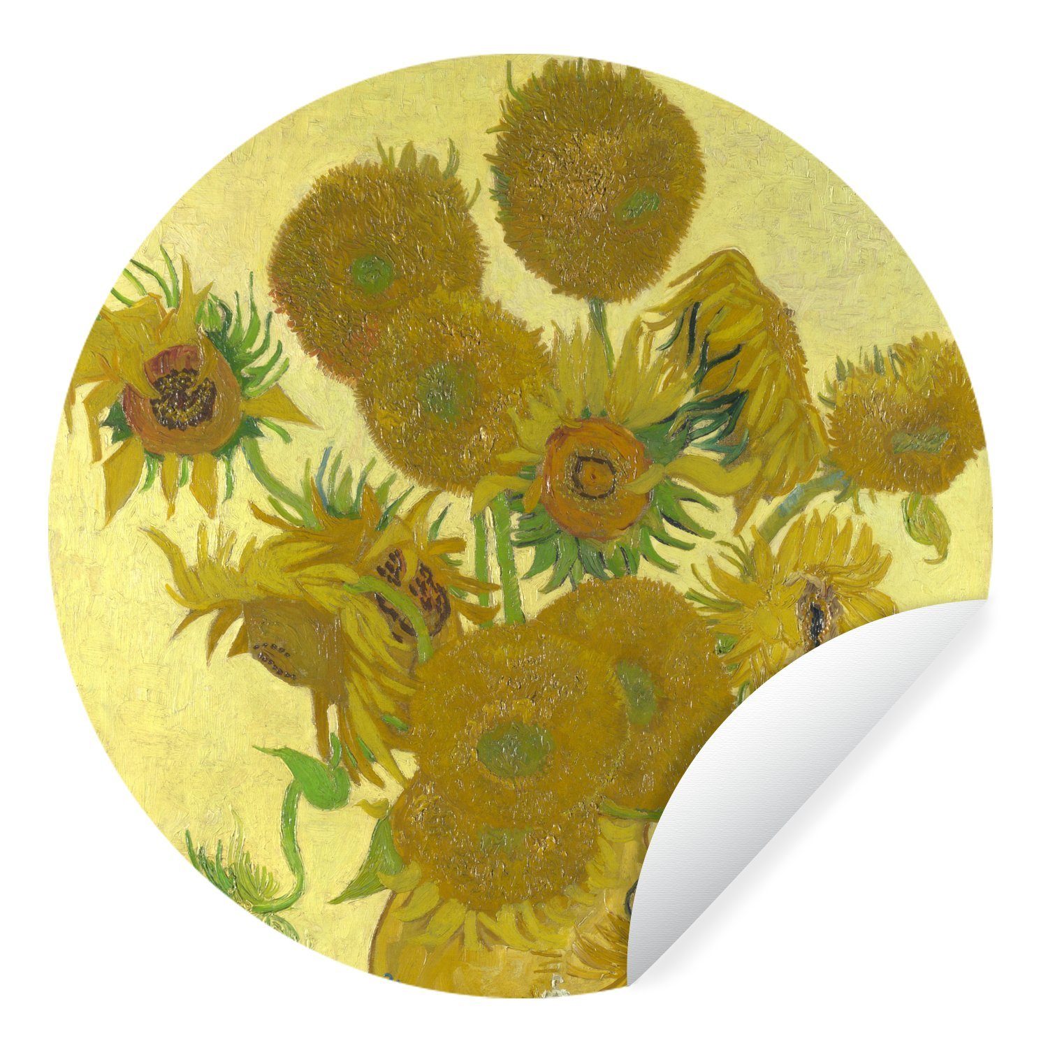 MuchoWow Wandsticker Sonnenblumen - Gemälde von Vincent van Gogh (1 St), Tapetenkreis für Kinderzimmer, Tapetenaufkleber, Rund, Wohnzimmer