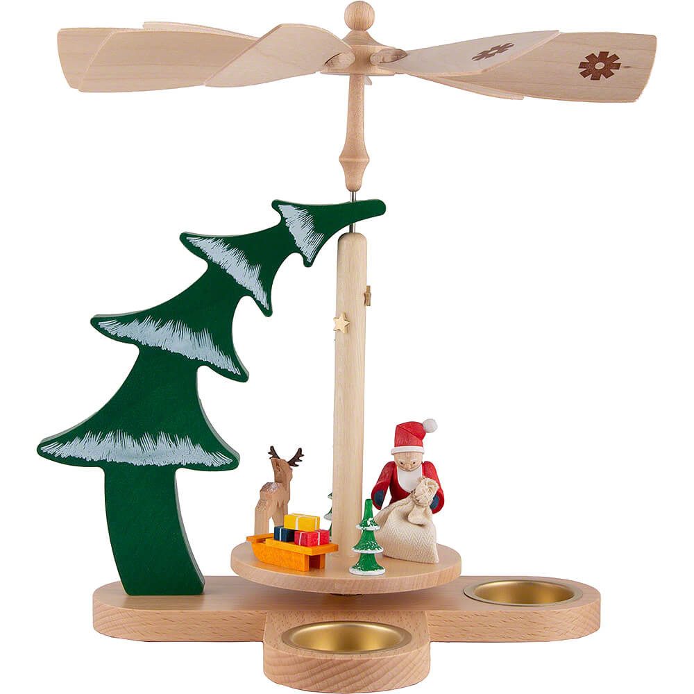 Erzgebirgische Volkskunst Richard Glässer GmbH Weihnachtspyramide 1-stöckige Tannenpyramide Weihnachtsmann mit Rentier (27cm) von Richar