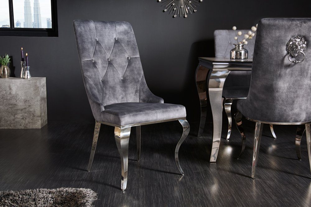 BAROCK (Einzelartikel, grau Metall 1 Chesterfield-Steppung Samt / Esszimmer · MODERN · · riess-ambiente silber Polsterstuhl St),