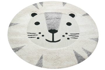 Kinderteppich Lächelnder Katzenkopf Kinderzimmer Teppich weiche Baby Spielmatte Hoch Tief Effekt weiss grau creme, Carpetia, rund, Höhe: 20 mm