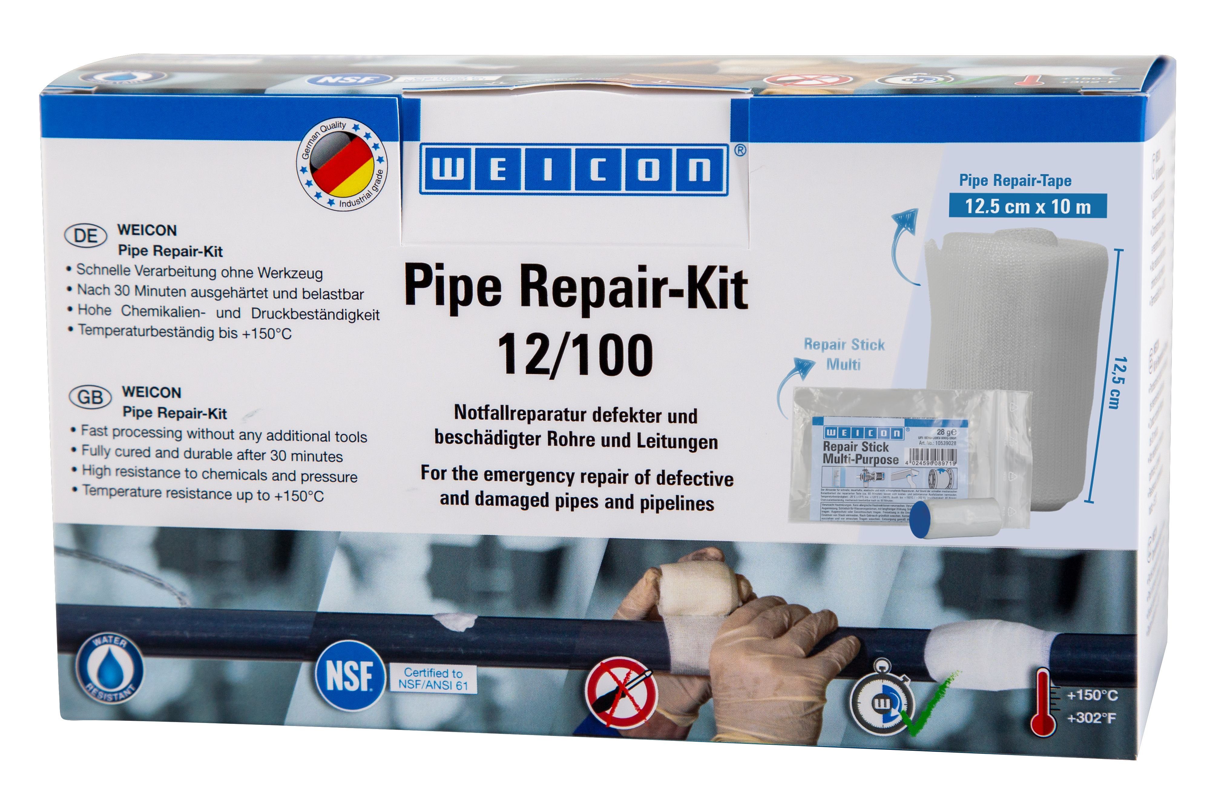 WEICON Reparatur-Set Pipe Repair-Kit, Notfall-Reparatur beschädigter Rohre und Leitungen 10 m x 12,5 cm