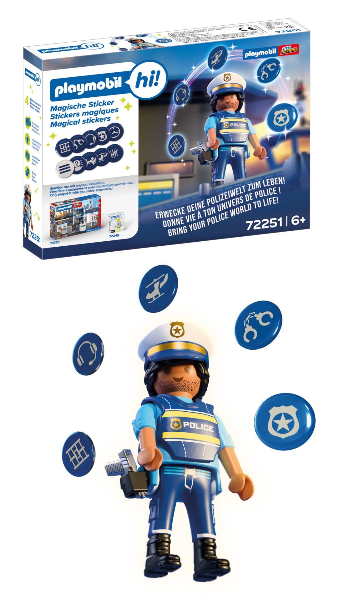 Playmobil® Playmobil Hi! Magische Sticker Polizei (72251), City Action Konstruktions-Spielset, (6 St), Made in Europe; mit interaktivem Backpack kompatibel (nicht enthalten)