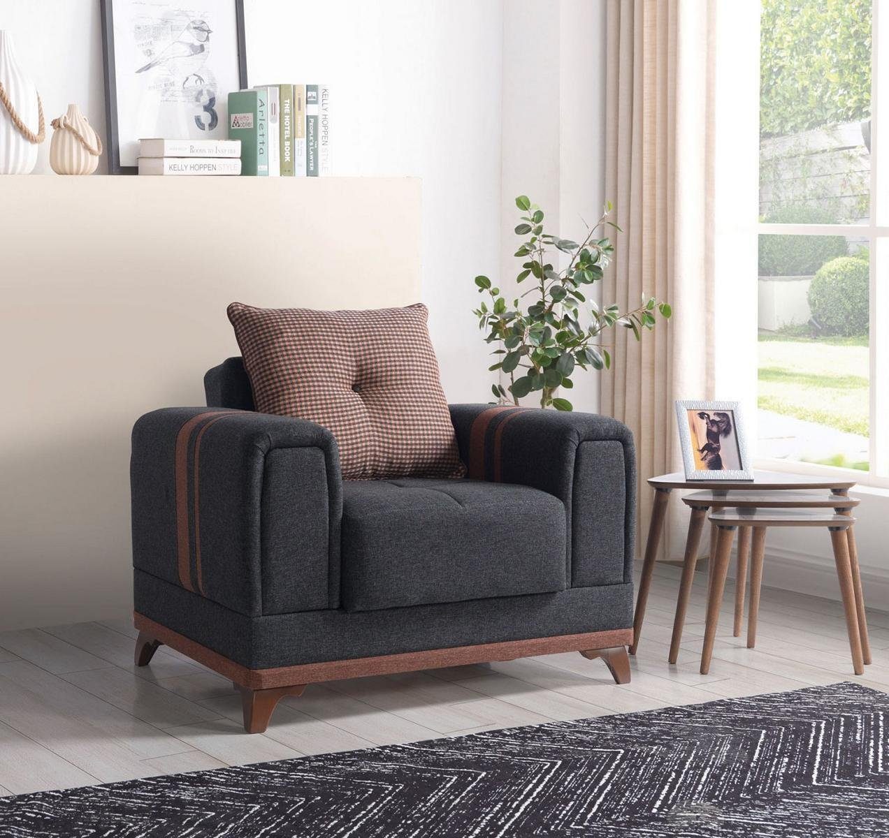 JVmoebel Sessel Design Sitzer Luxus Sessel Relax Textil mit Edelstahl Sessel (Sessel), Made In Europe