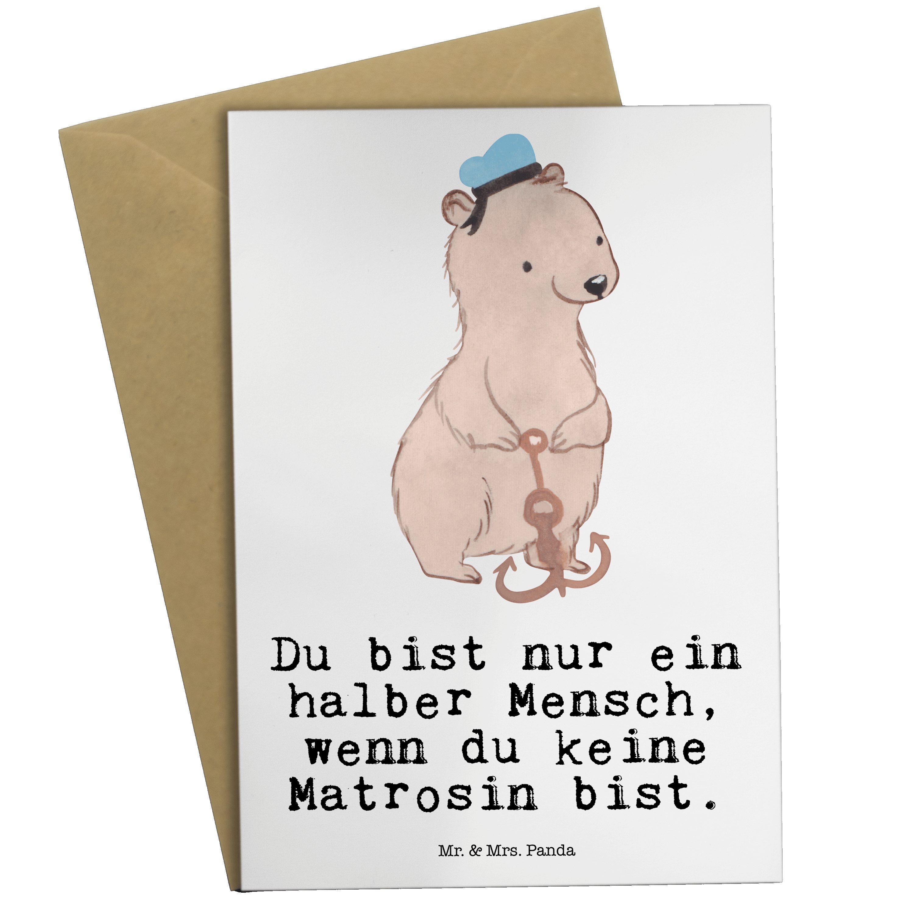 Mr. & Mrs. Panda Grußkarte Matrosin mit Herz - Weiß - Geschenk, Schiffsmechanikerin, Glückwunsch | Grußkarten