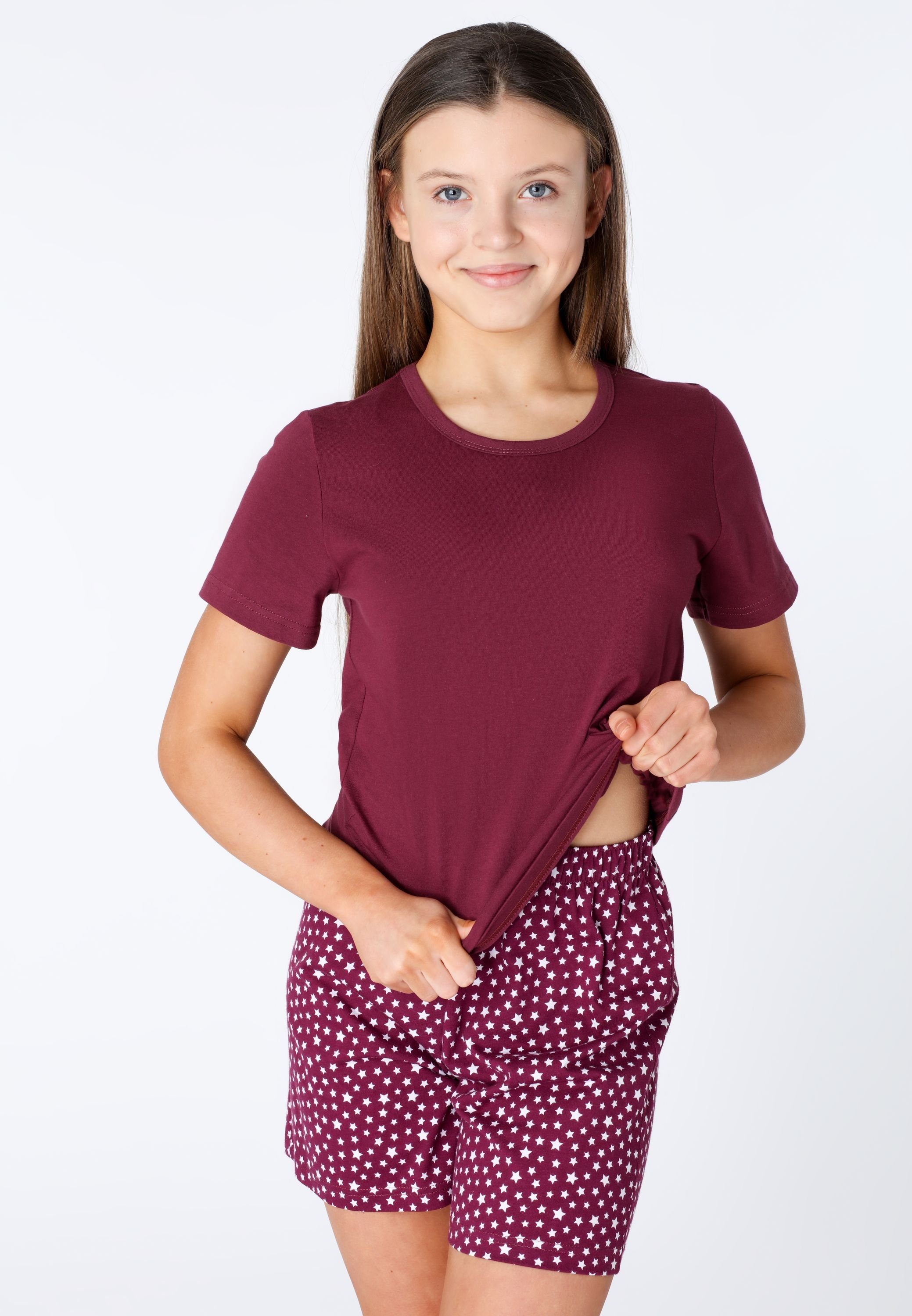 Pyjama Merry aus Rotwein/Sterne Schlafanzug Style Mädchen MS10-265 Set Schlafanzüge Baumwolle Kurz