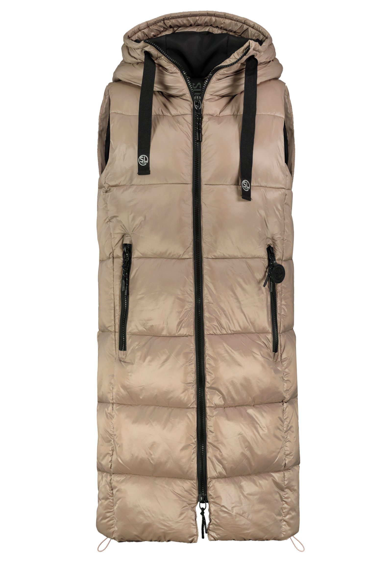 Fresh Made Steppweste Lange Stepp weste Kapuze Übergangs Herbst Frühlings Weste Windbreaker