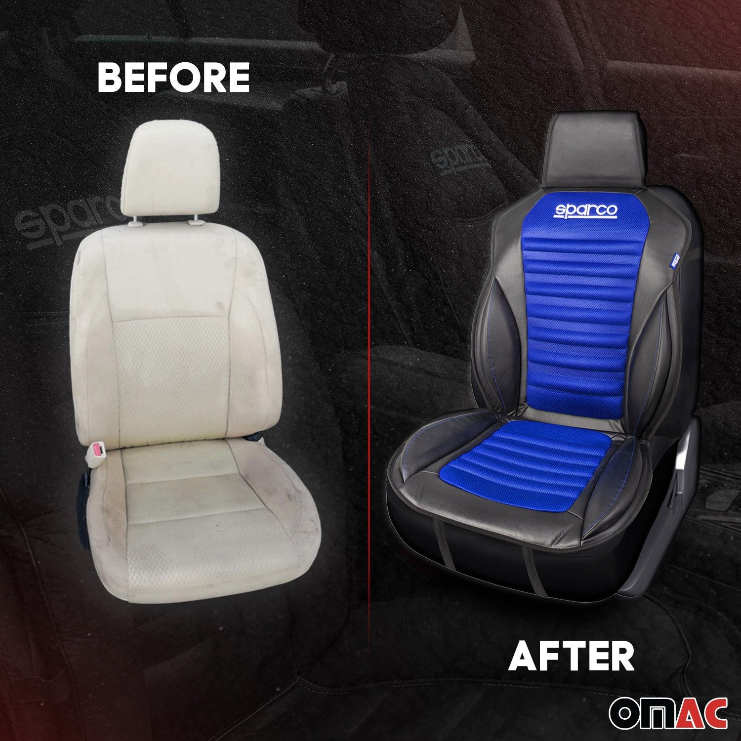 OMAC Autositzbezug SPARCO Sitzkissen Sitzauflage Universal Auto Sitzschutz Schwarz Blau, Atmungsaktiv, sportliches Aussehen, ergonomisch – Bild 5 von 5