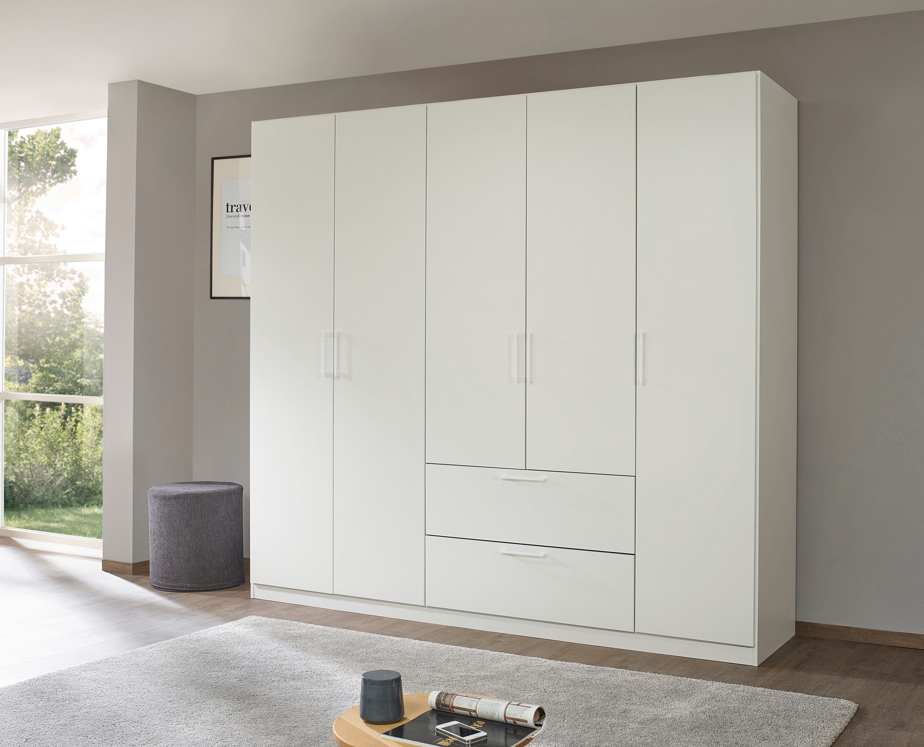 OTTO home Drehtürenschrank Kleiderschrank Schrank Garderobe Wäscheschrank CHALLENGER (Breiten 181/226 cm, Höhen 197/210 cm) Metallgriffe in Graumetallic und geräumige Schubladen MADE IN GERMANY