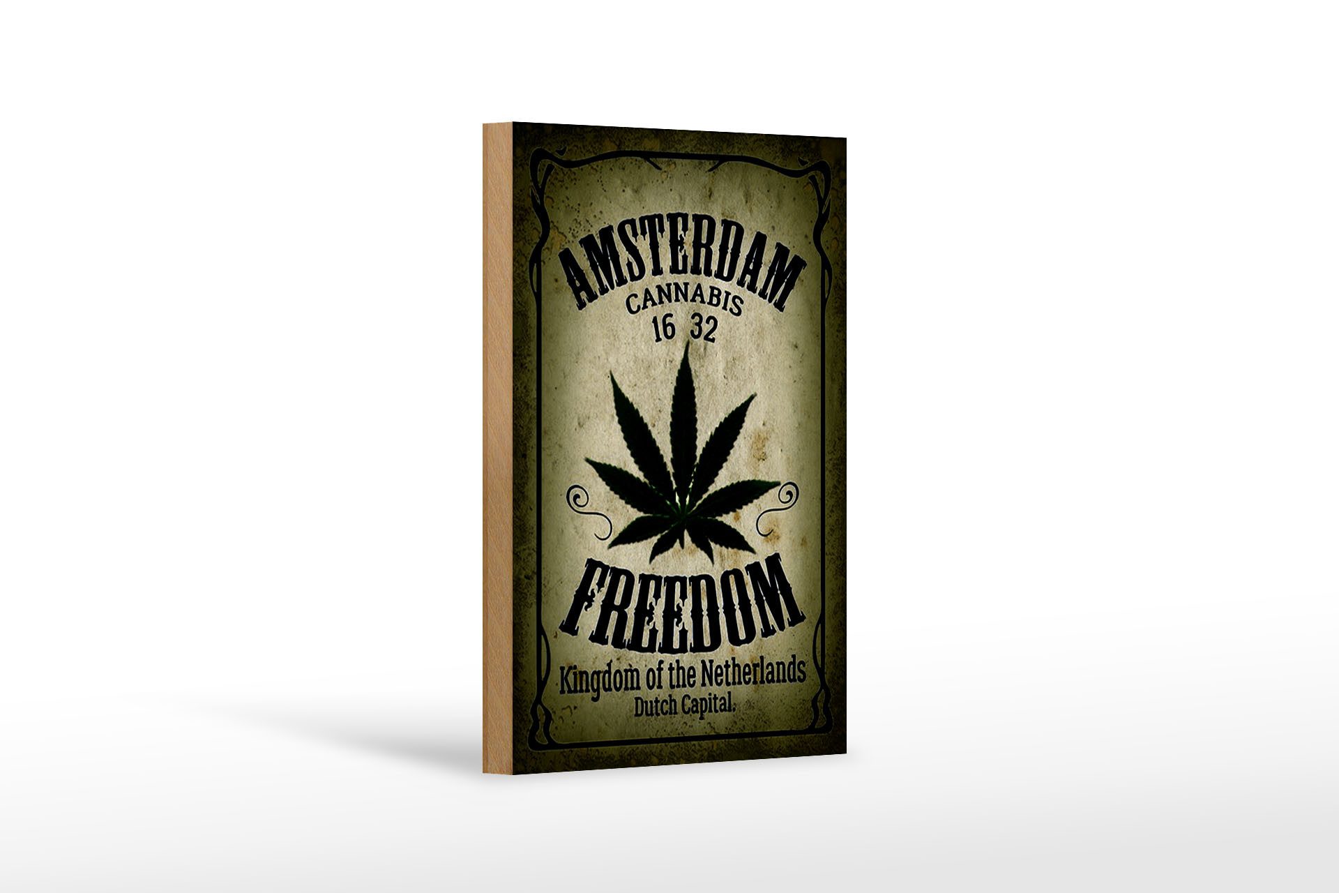 Femer GmbH Holzbild Cannabis 12x18 cm Amsterdam freedom Kingdom, Sprüche Zitate Lustiges (1 St), Glatte Holzfaserplatte (MDF), vorn beschichtet