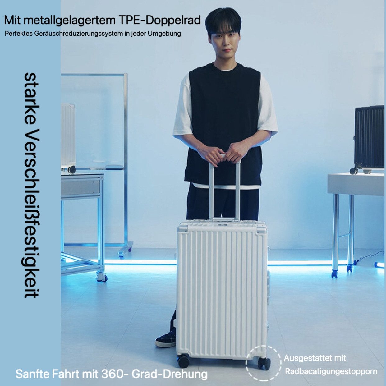 Super Solu Hartschalen-Trolley Alu-Rahmen Hartschalenkoffer 28 Zoll aus PC mit Schnappverschluss, 4 Rollen, 74cm, Weiß, Polycarbonat-Hartschale, TSA-Schloss Reisekoffer