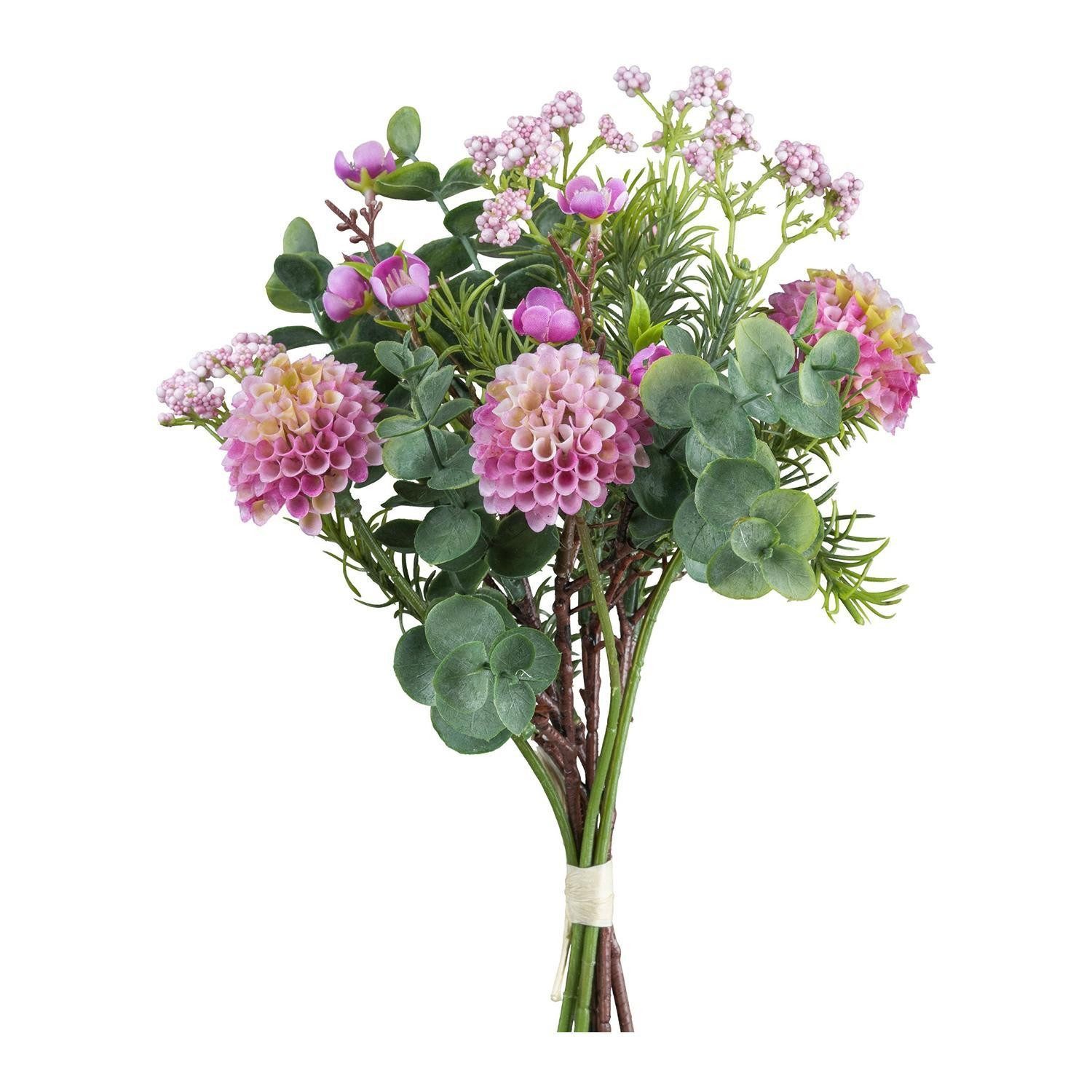 Kunstpflanze LISANA, Grün, Pink, Kunststoff, Pompondahlien-Mixbund, Gasper, Höhe 30 cm