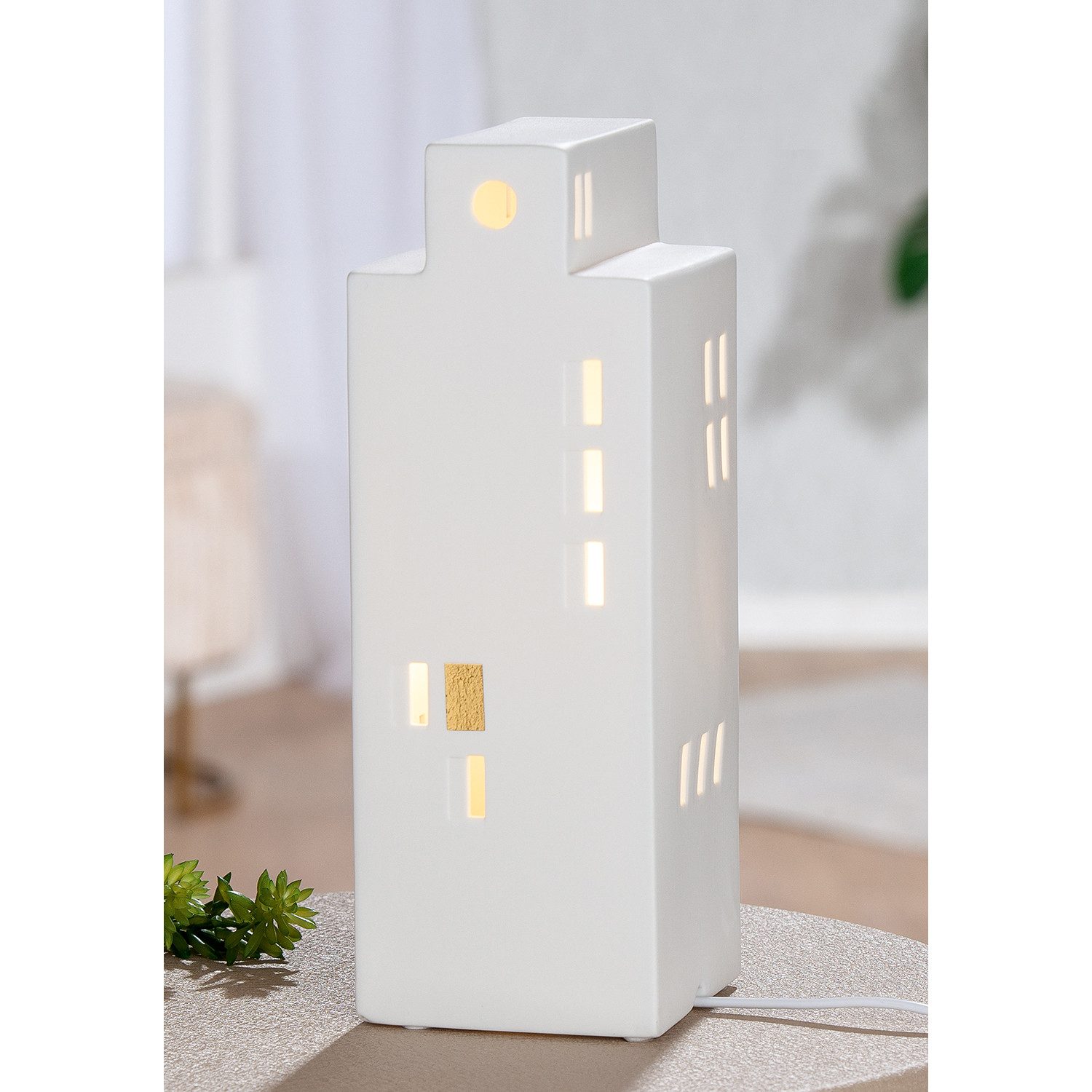 GILDE Tischleuchte CACCO Tischleuchte - weiß - Porzellan - Höhe 27cm x Breite 10cm - Deko, Tischlampe - Schreibtischlampe - Nachttischlampe