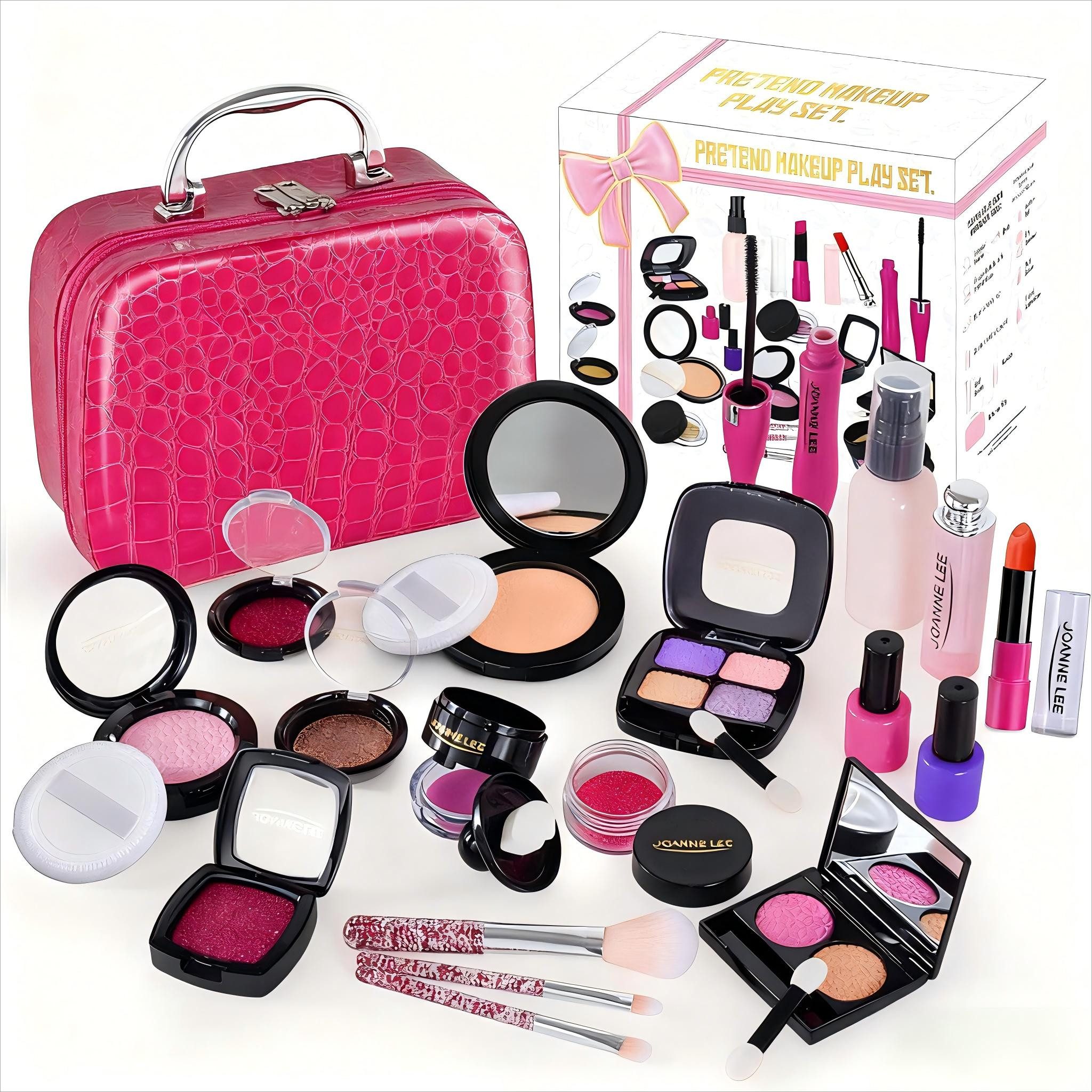 POPOLIC Kosmetik-Set Tragbarer Schminkkoffer für Kinder, Kosmetikspielzeug für Partys, Kinder-Schminkset, Mädchen-Schminkset, Kosmetik-Organizer-Box, Spielzeug für Partyspiele im Alter von 3 bis 8 Jahren