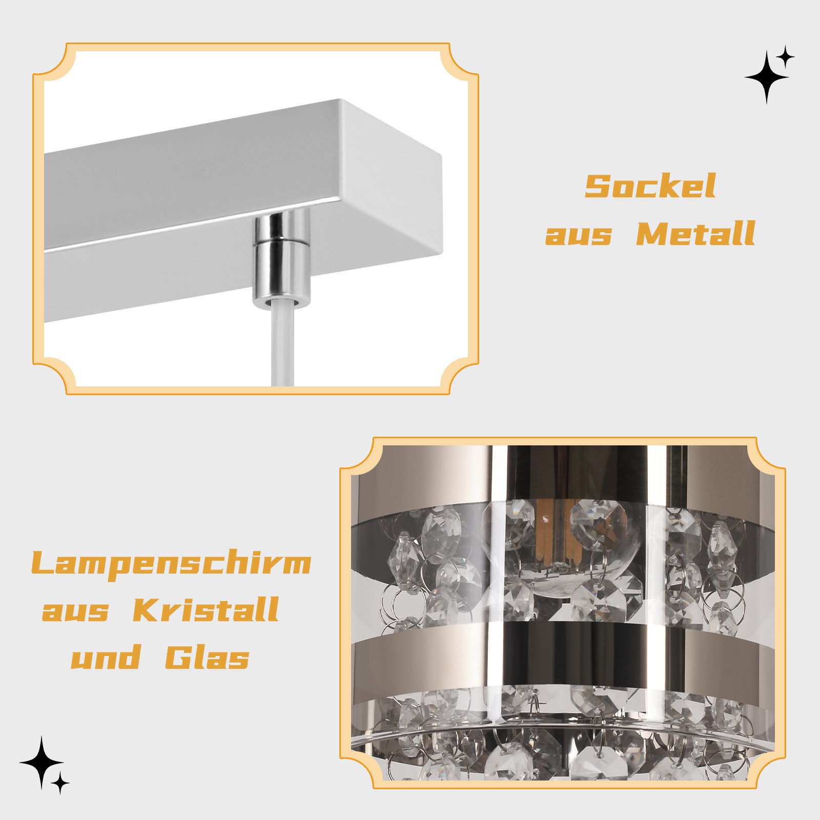 Nettlife Pendelleuchte Kristall Esstisch 4 Flammig Modern E27 Höhenverstellbar Hängelampe, Höhenverstellbar, ohne Leuchtmittel, Kristall Pendellampe für Esszimmer Küche Wohnzimmer Schlafzimmer