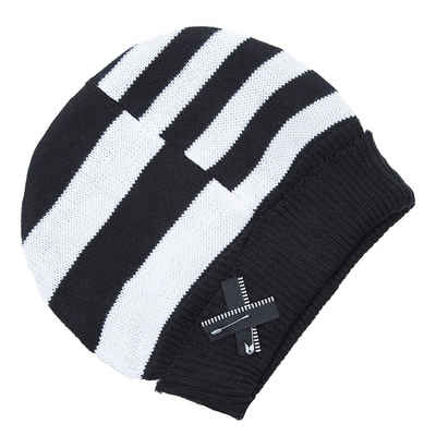 Heartless Beanie Jack Hat Schwarz Weiß Gestreift Punk Zip Sicherheitsnadel Beanie