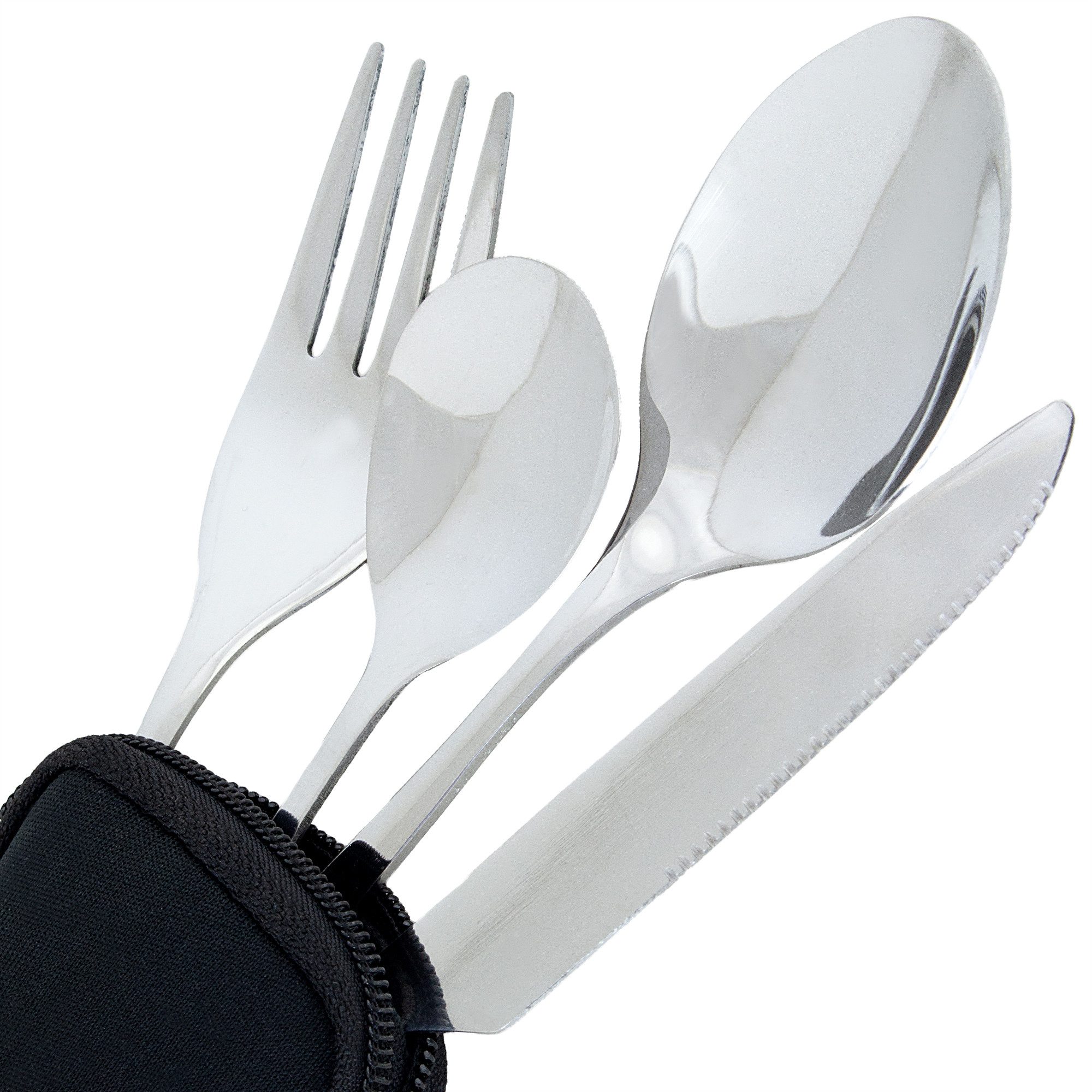 Black Snake Besteck-Set Campingbesteck im Bundeswehr-Stil mit Teelöffel im Neopren-Etui (4-tlg), Edelstahl, Rund 80 g leicht für Trekking und Wandern oder die B – Bild 5 von 5