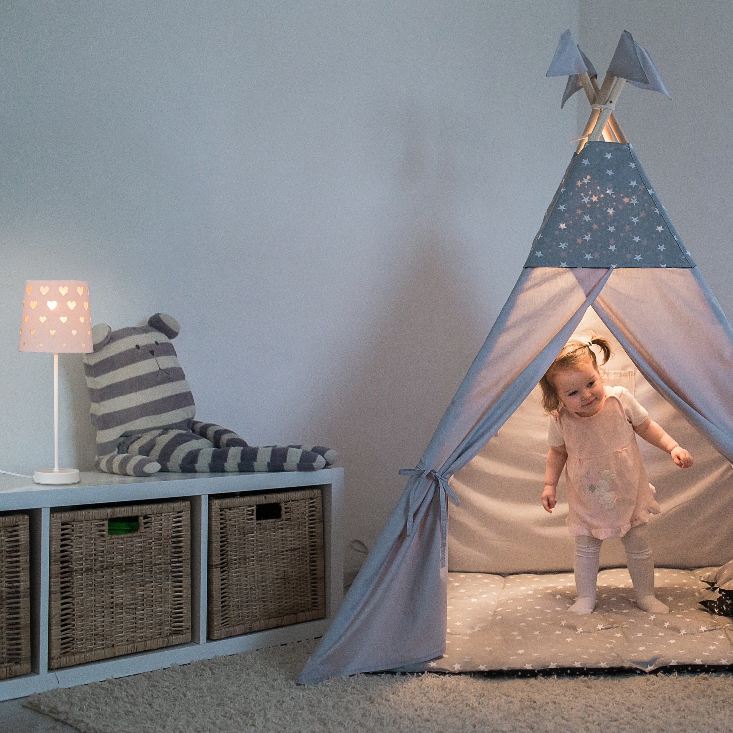 relaxdays Nachttischlampe Kinder mit Herze, Rosa