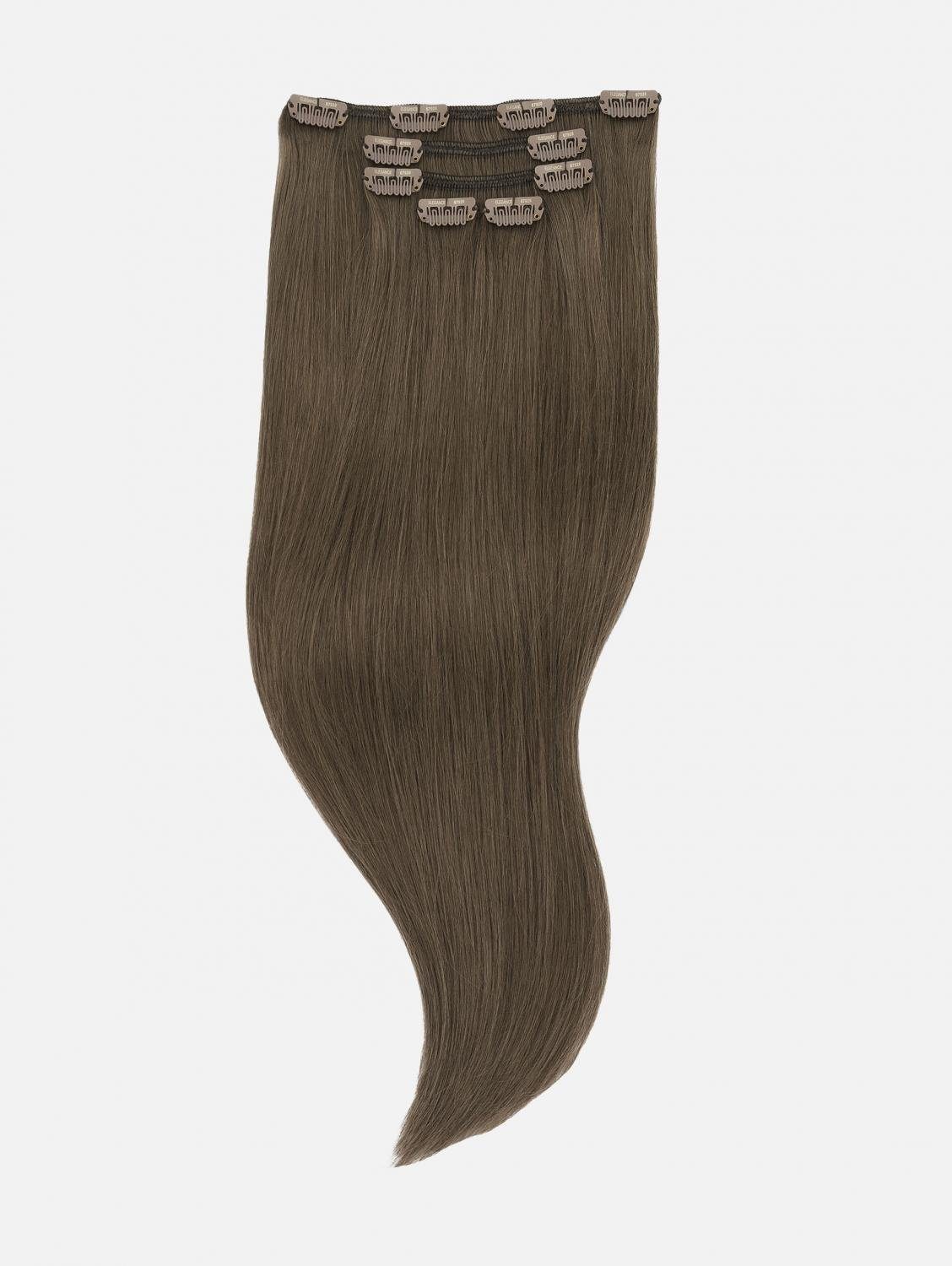 Brown) 50cm, Echthaar - - Clip-In Echthaar 5-teilig Extensions Echthaar-Extension Seidenglatt Ash (Natural Haarverlängerung EH 40cm, #5 NATURAL