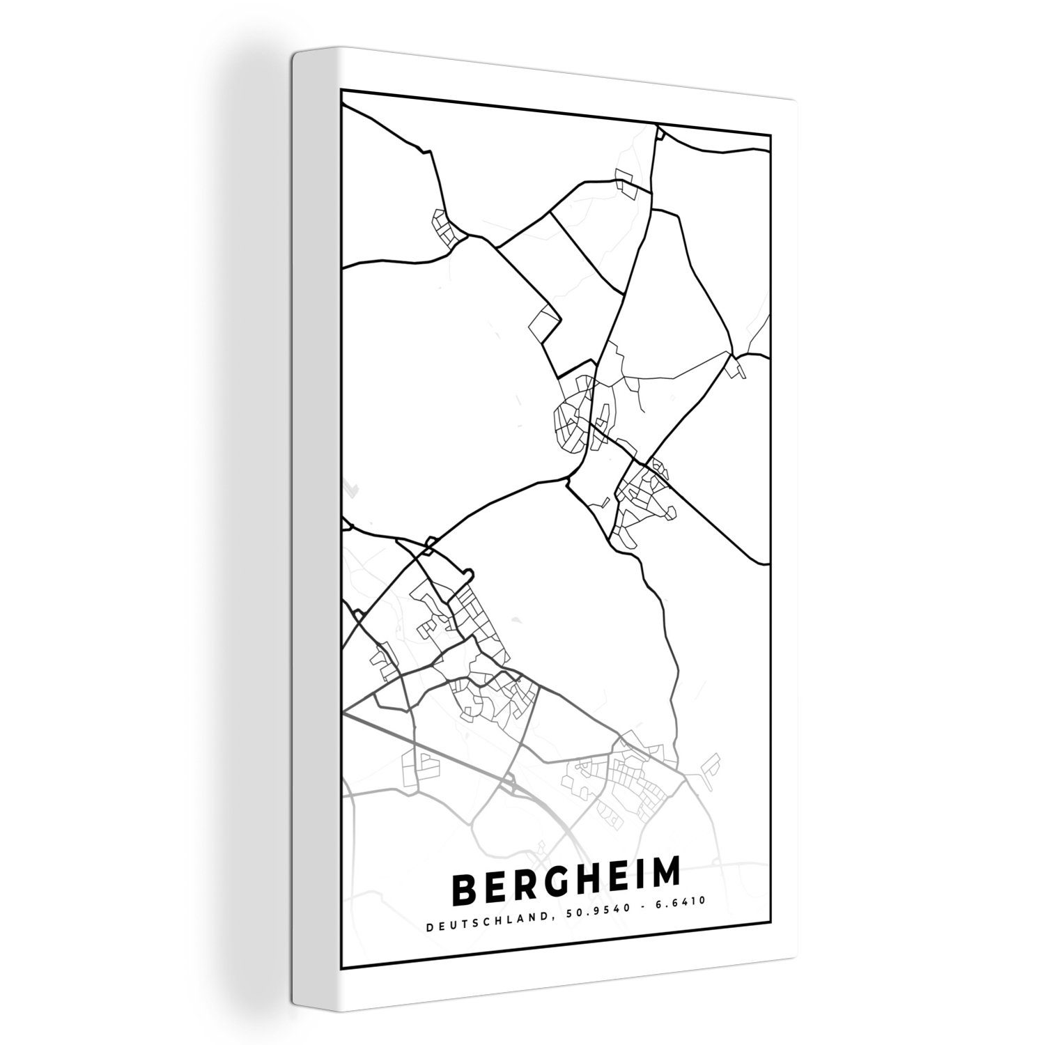 OneMillionCanvasses® Leinwandbild Karte St), inkl. Bergheim Zackenaufhänger, bespannt fertig - cm (1 Leinwandbild Stadtplan, - Gemälde, 20x30