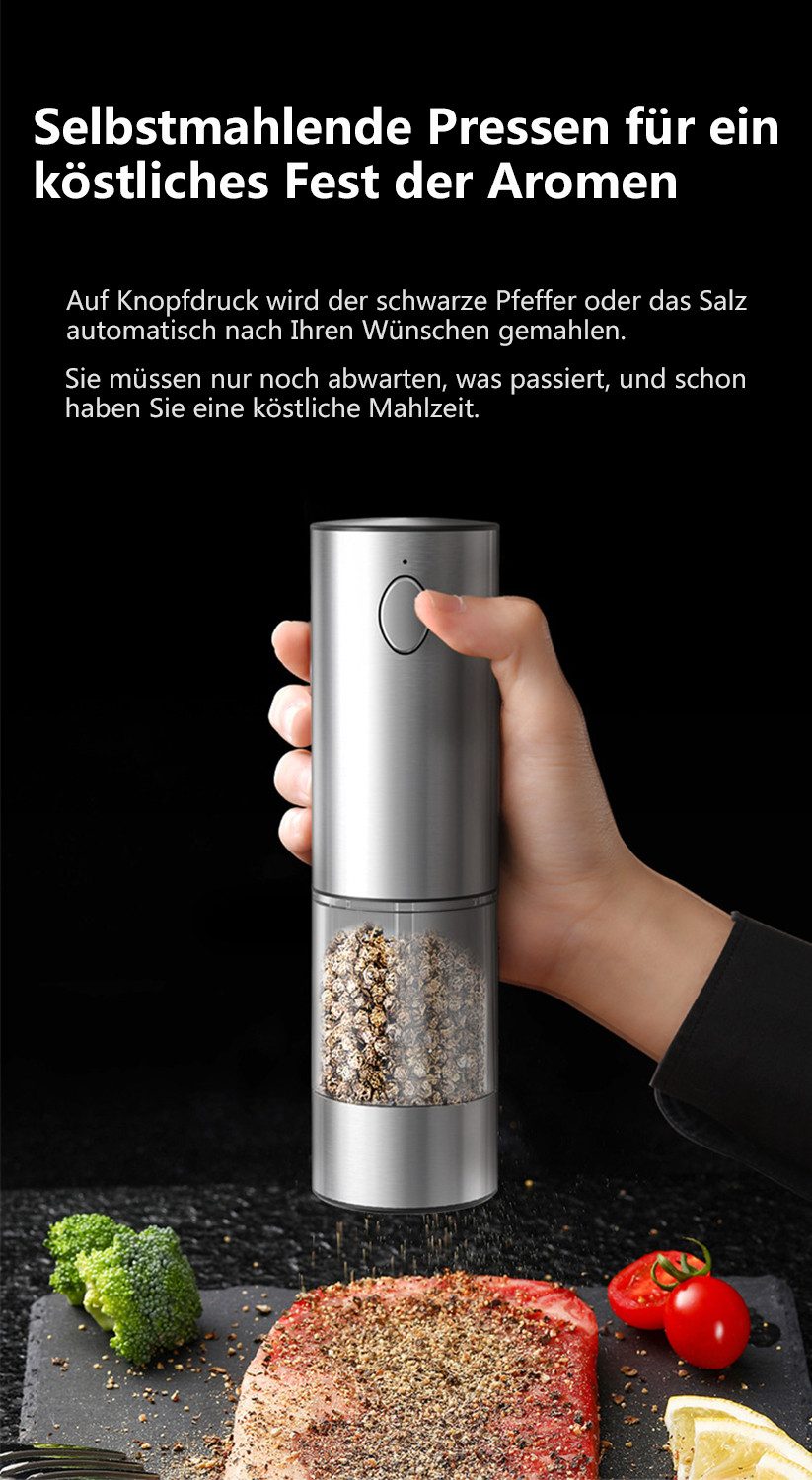 OYLCDI Salz-/Pfeffermühle Elektrische Salz- und Pfeffermühle 2er Set mit USB-C-Ladestation und einstellbarem Keramikmahlwerk