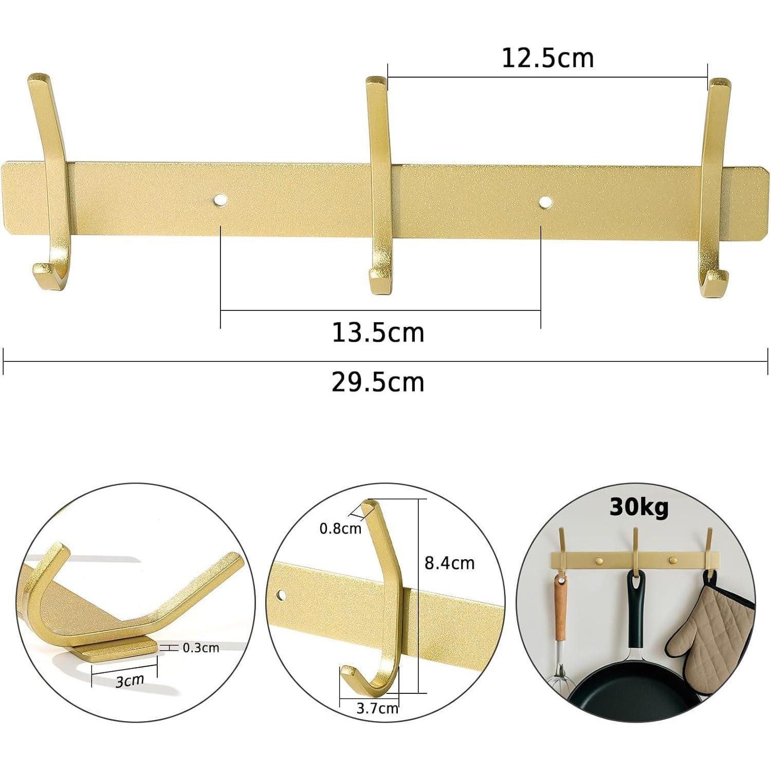 LuxusKollektion Kleiderhaken Hakenleiste Kleiderhaken Edelstahl 30cm 30kg 3 Haken 1 Stück Golden