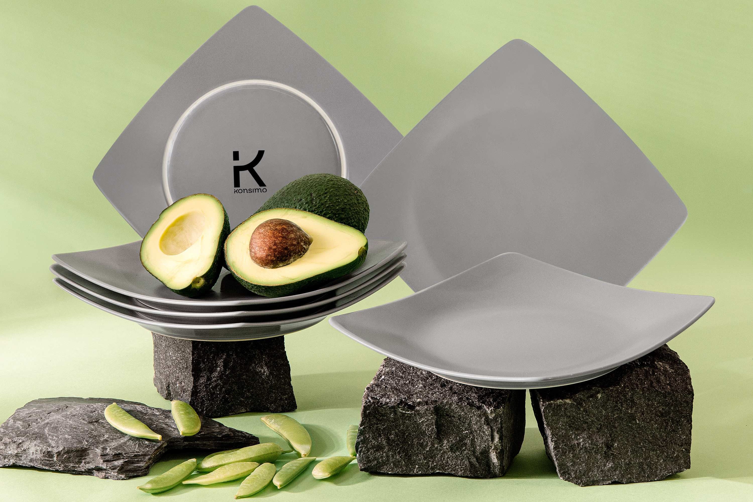 KONSIMO® Teller-Set EPIRI Geschirrset Dessertteller 6 Personen, hergestellt in der EU (6-tlg), 6 Personen, Keramik, quadratisch, Spulmachinen- und Mikrowellengeeignet