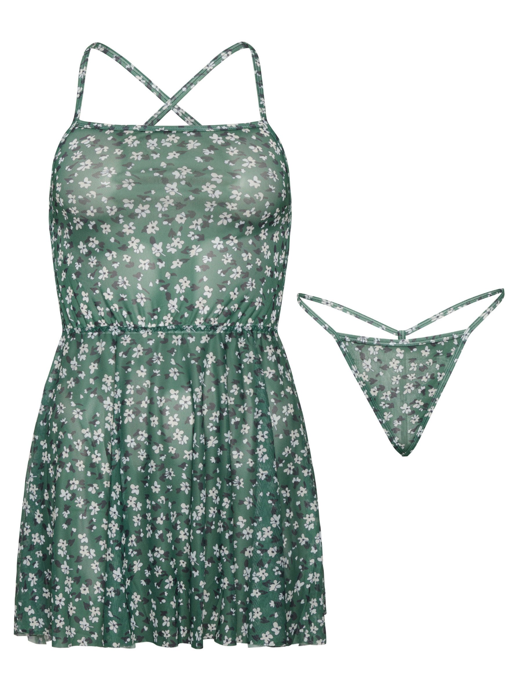 Negligé Dessous-Nachthemd mit Blumenmuster – Lingerie-Set für Damen