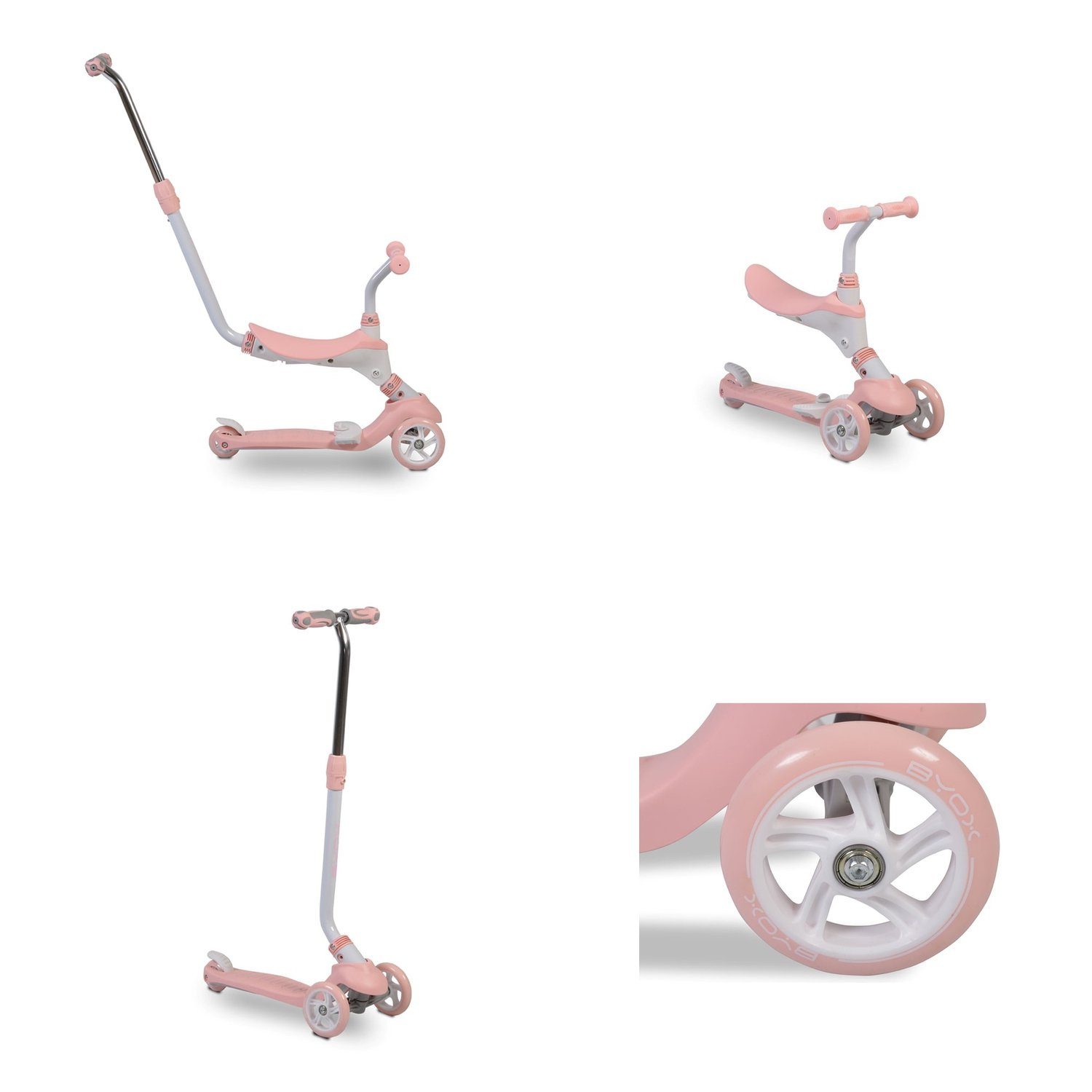 Spielzeug Dreiräder Byox Dreirad Kinderroller Tristar 3 in 1, Roller Rutscher Schiebestange PU Räder ABEC-5