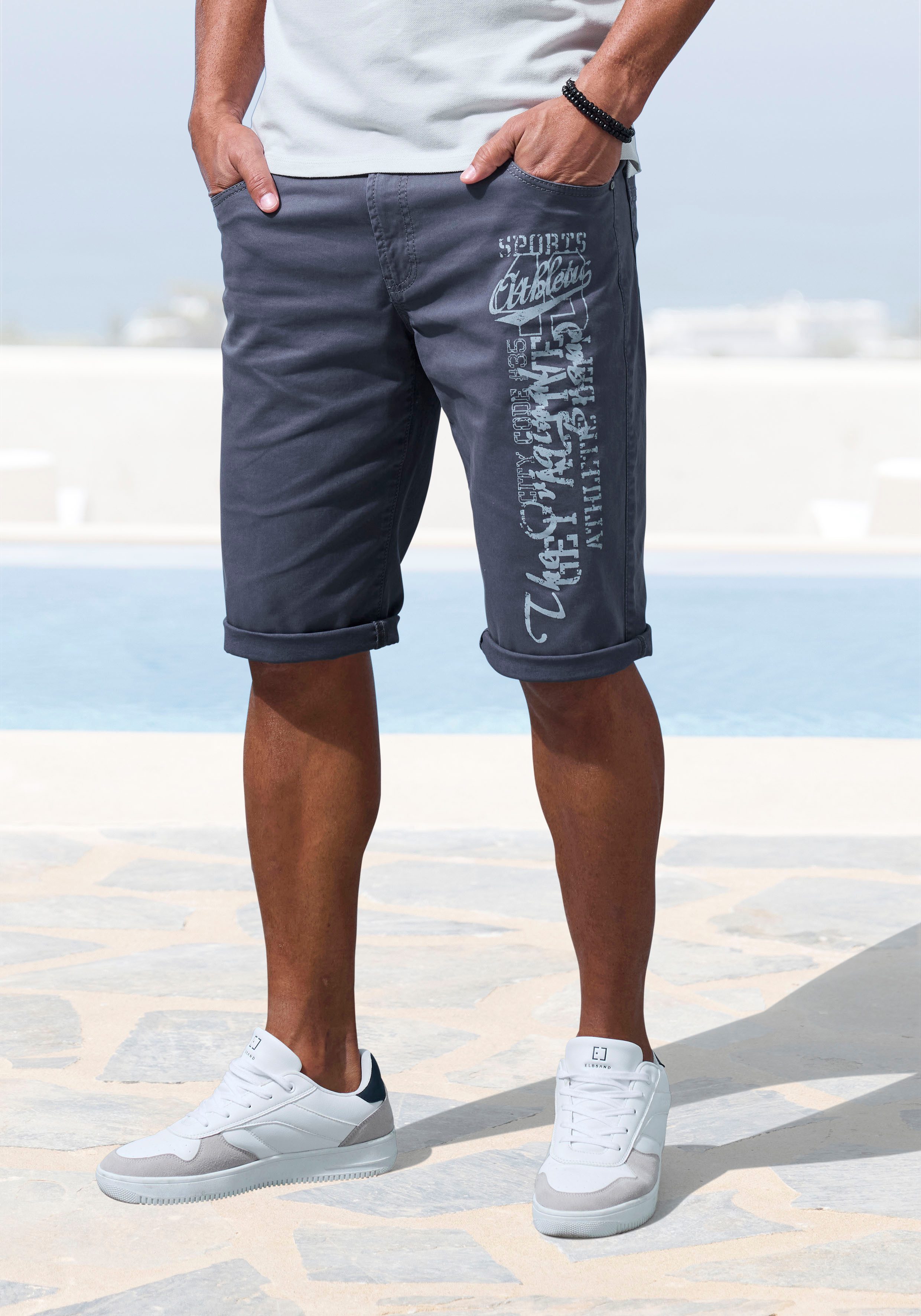 John Devin Bermudas - bedruckte Sommer Shorts aus elastischer Baumwollmischung mit großem Druck auf dem Bein, 3/4 Shorts