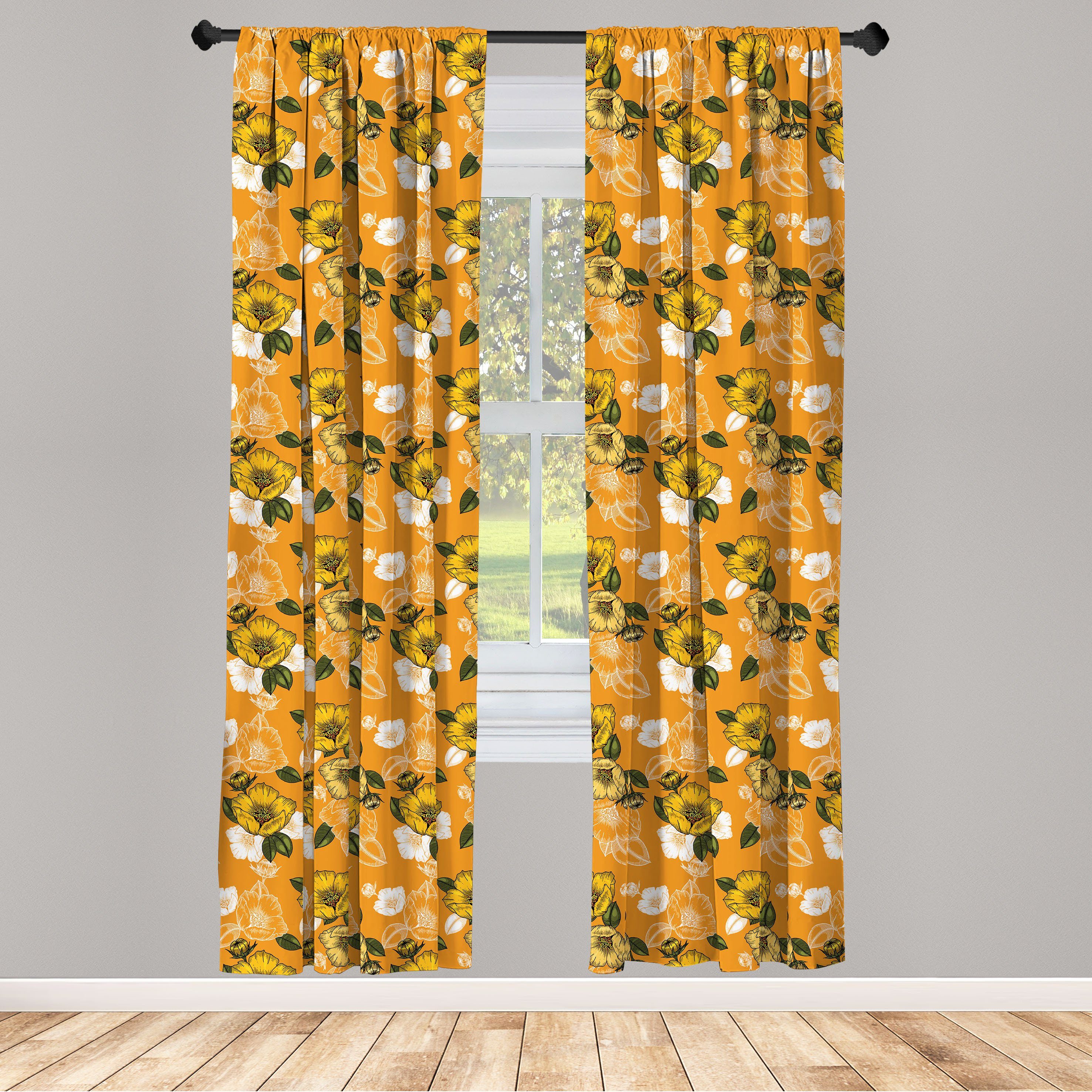 Gardine Vorhang für Wohnzimmer Schlafzimmer Dekor, Abakuhaus, Microfaser, Hawaii Orange-Töne Spring Blossom