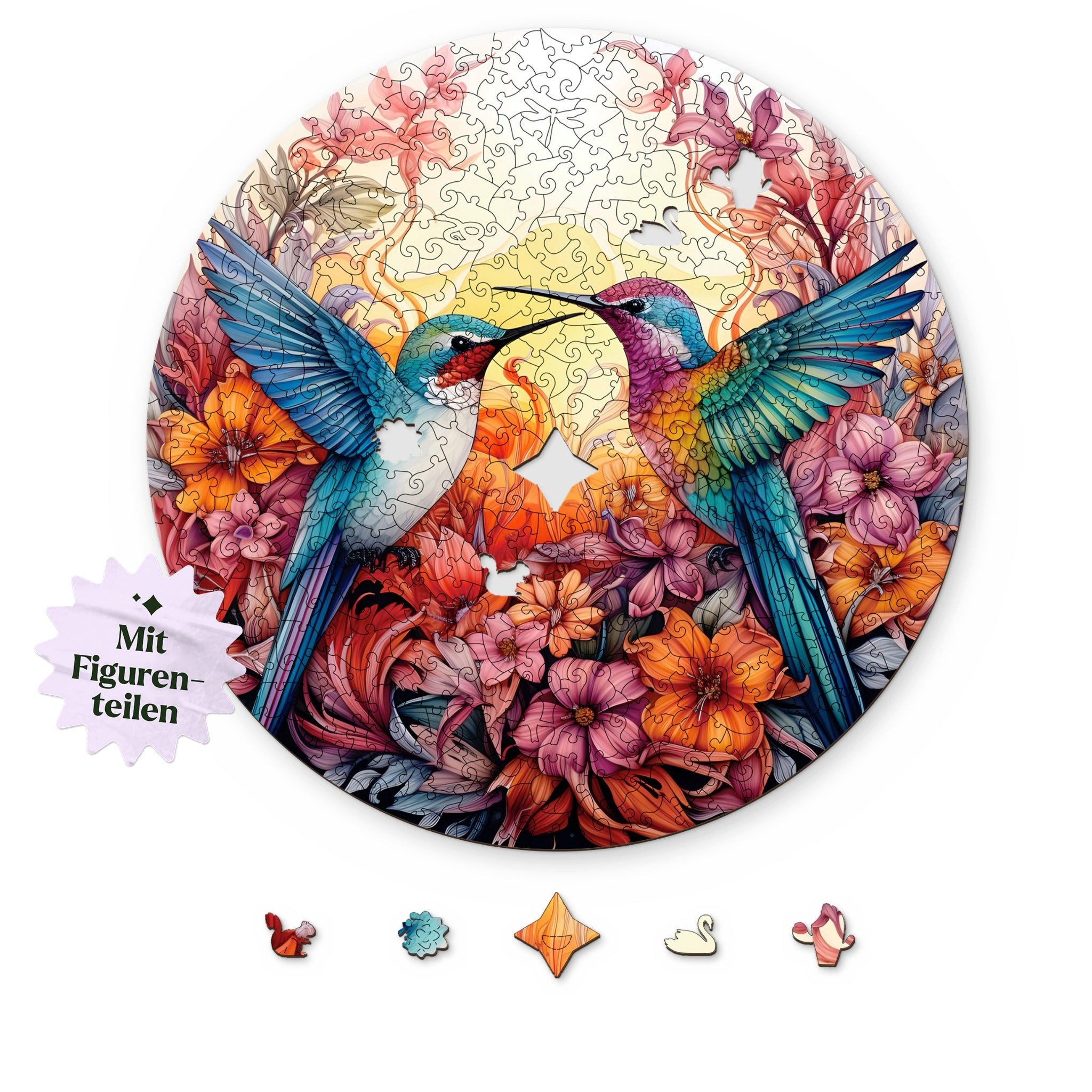 MagicHolz Puzzle Fröhliche Kolibris Mandala aus Holz, 185 Puzzleteile von MagicHolz
