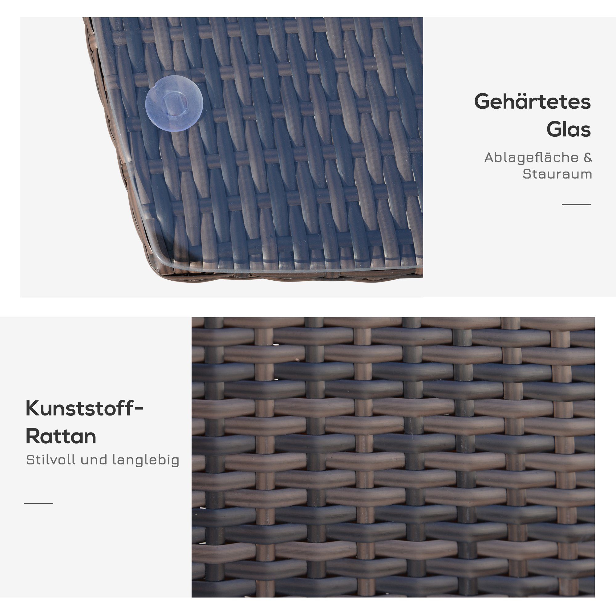 Outsunny Sitzgruppe mit Beistelltisch, (Sitzgarnitur, 3-tlg., Gartenmöbel Set), Braun 60 x 58,5 x 89,5 cm