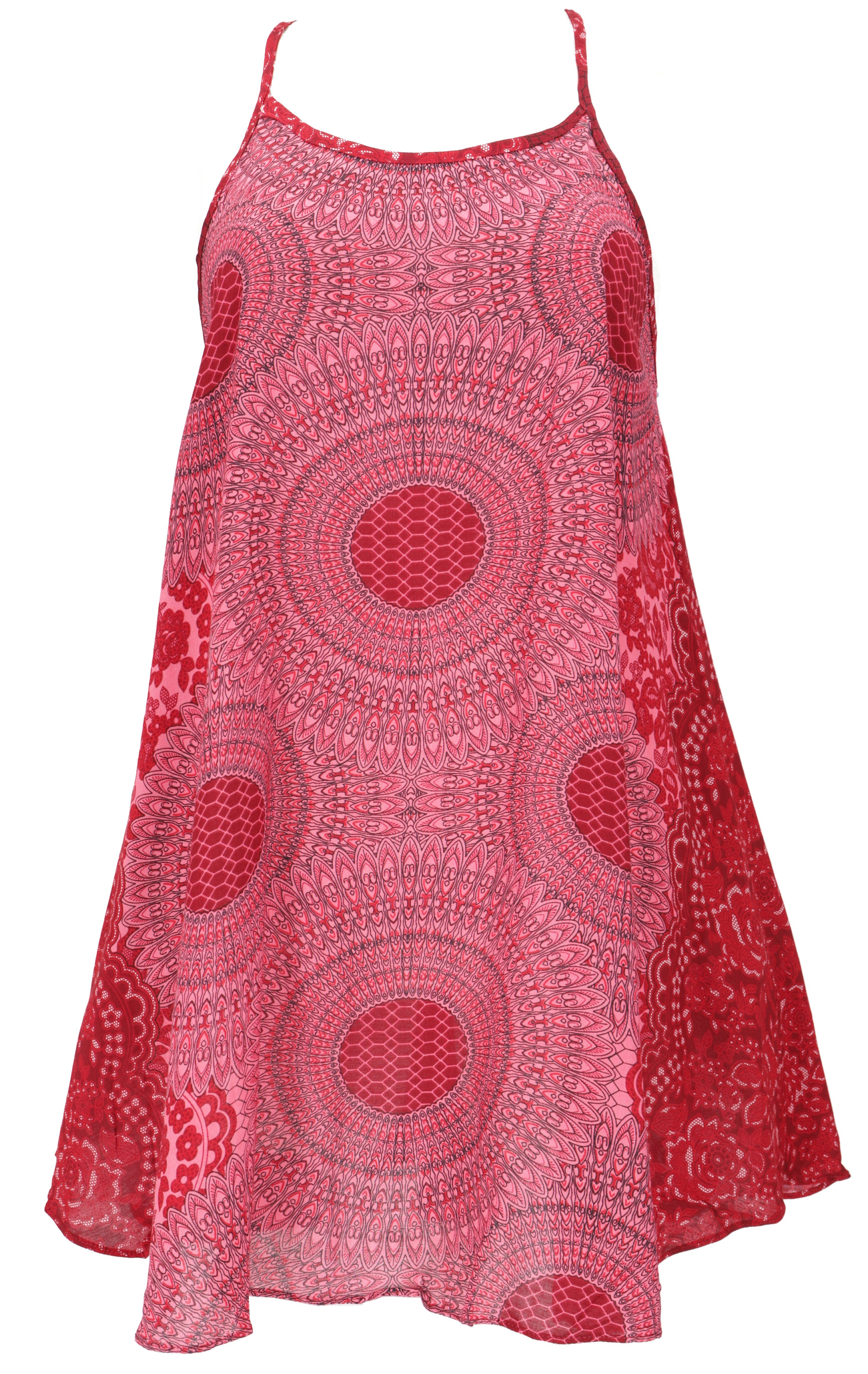 Guru-Shop Midikleid Boho Mandala Minikleid, Trägerkleid,.. alternative Bekleidung rot