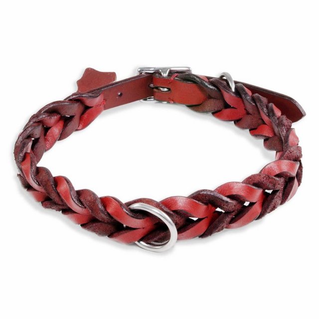 Monkimau Hunde-Halsband Hundehalsband Leder Halsband Hund rot geflochten S-XS, Leder