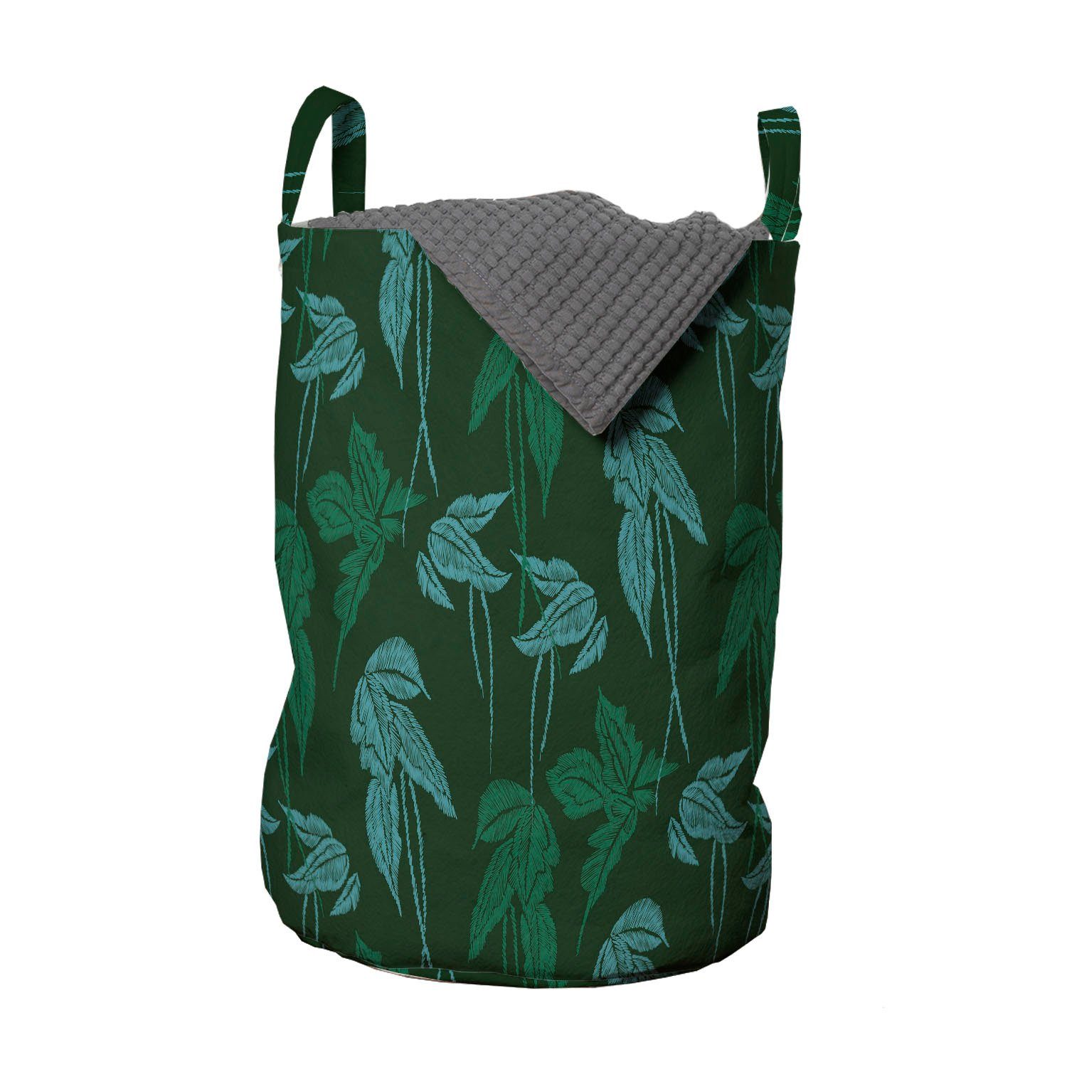 Abakuhaus Wäschesäckchen Wäschekorb mit Griffen Kordelzugverschluss für Waschsalons, Tropisch Wachstum Jungle Leaves Motiv