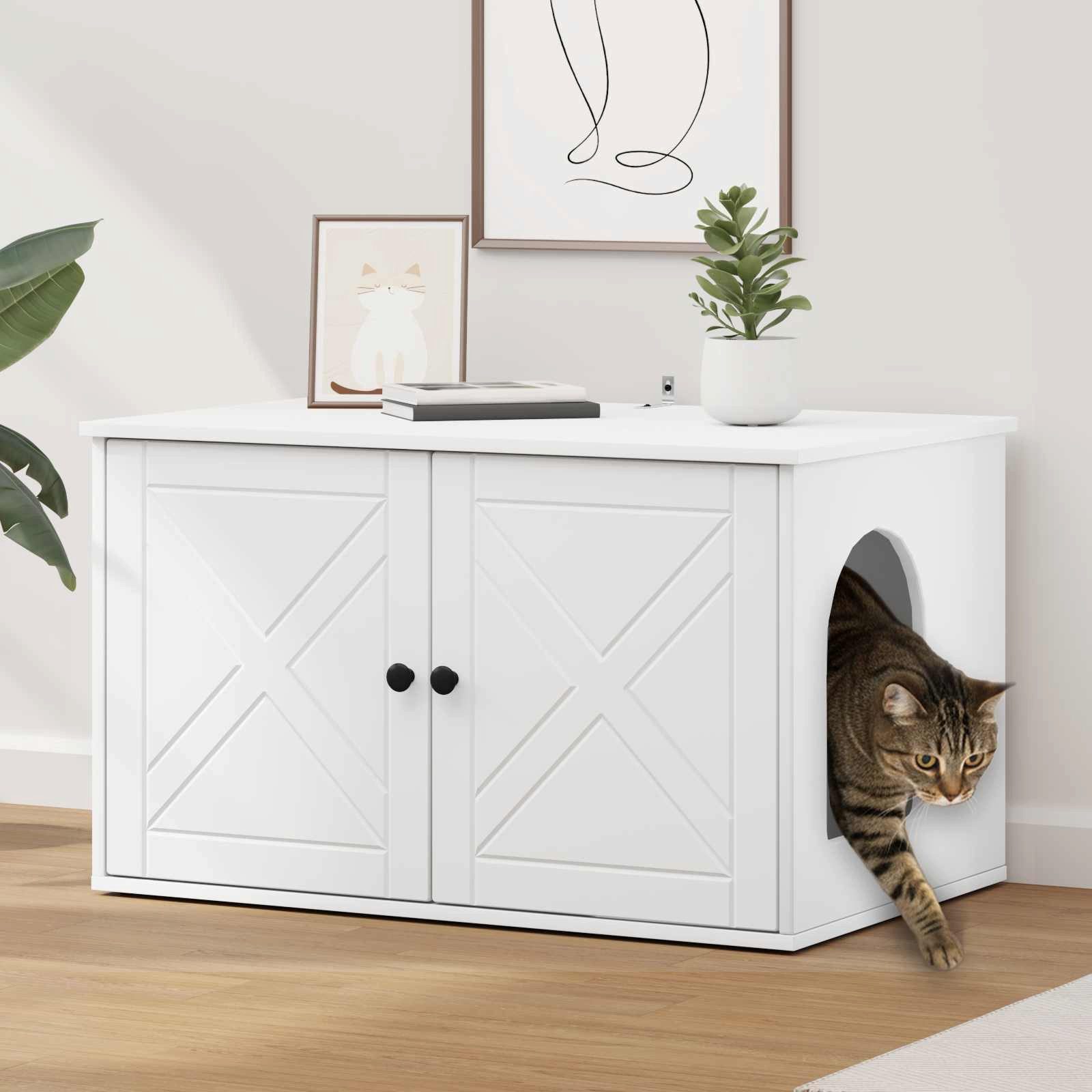 vidaXL Tierkorb 85 x 55 x 50,5 cm Katzenhaus Weiß 85x55x50,5 cm Spanplatte