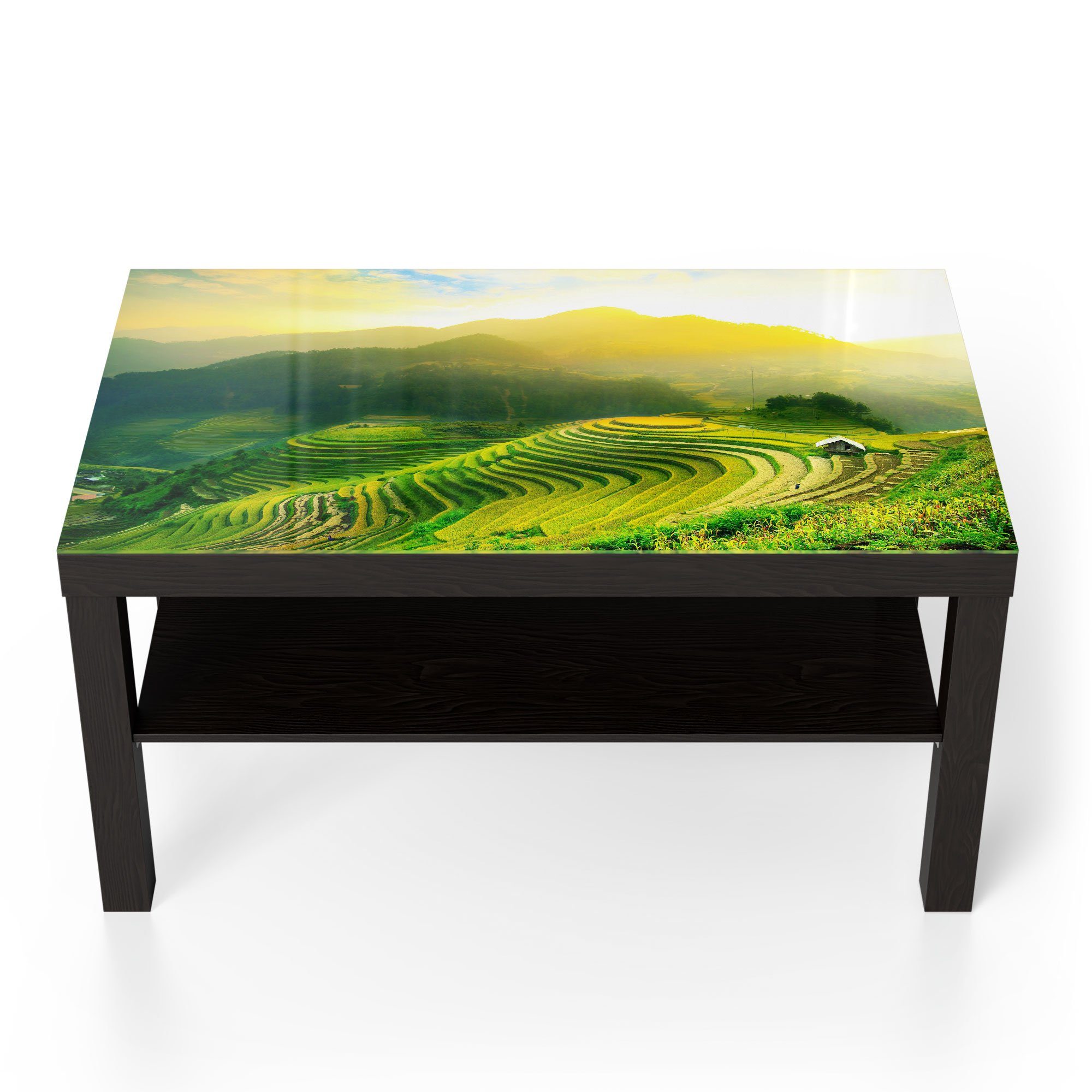 DEQORI Couchtisch 'Reisfelder Mu modern Beistelltisch Chais', Glas Glastisch Schwarz Cang