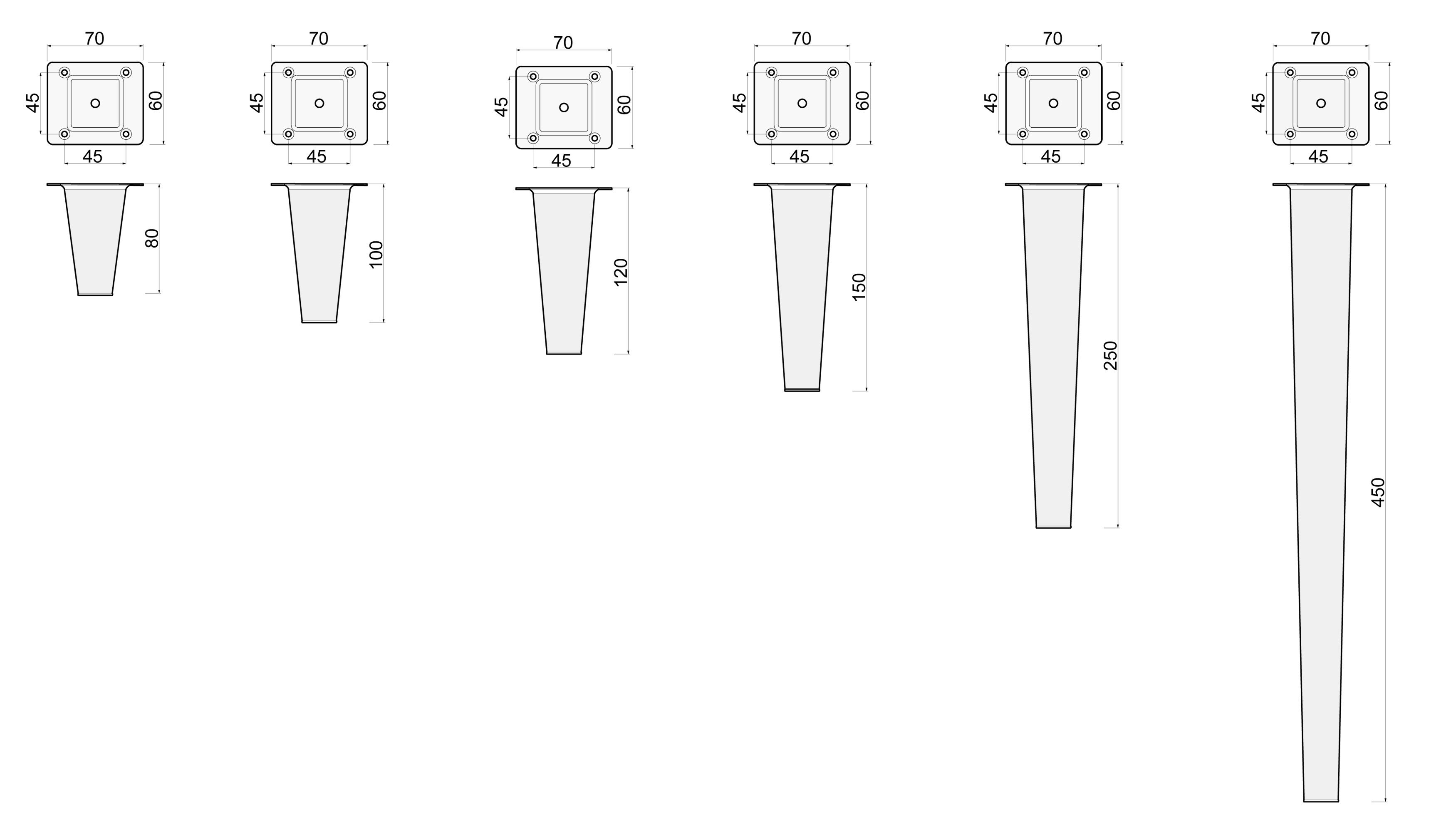 Holzmöbelfüße sossai® 8cm gerade - Schwarzmatt - Ausführung, 71cm (4-St), Möbelfuß