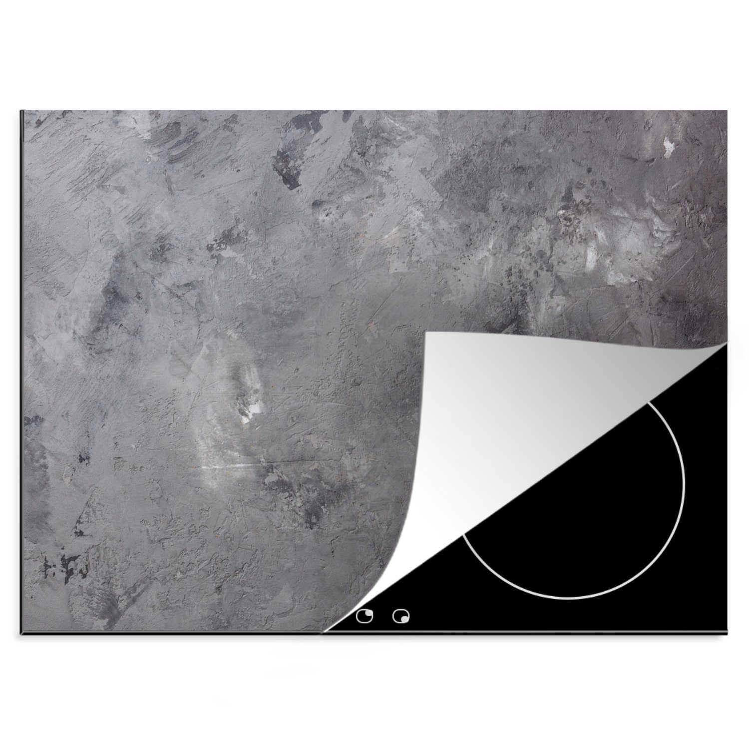 MuchoWow Herdblende-/Abdeckplatte Induktionsschutz - Grau - Beton - Abdeckplatte - Retro, Vinyl, (1 tlg), 60x52 cm, Mobile Arbeitsfläche nutzbar, Ceranfeldabdeckung