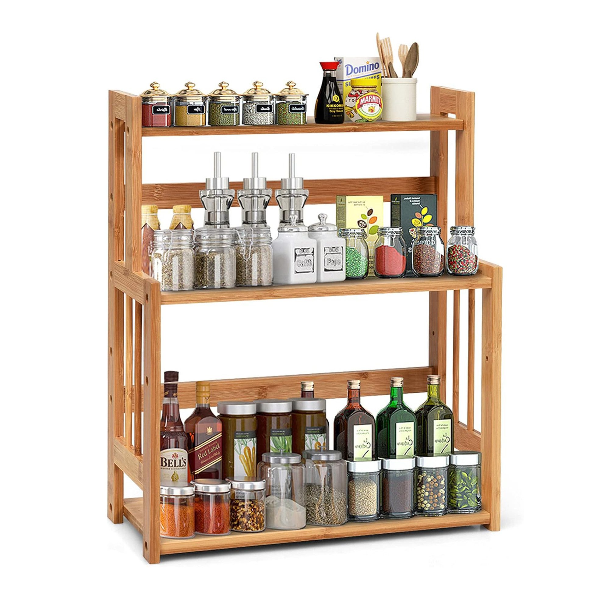 KOMFOTTEU Gewürzregal Küchenregal, mit 3 Etagen, aus Bambus, verstellbar Ab günstig online kaufen