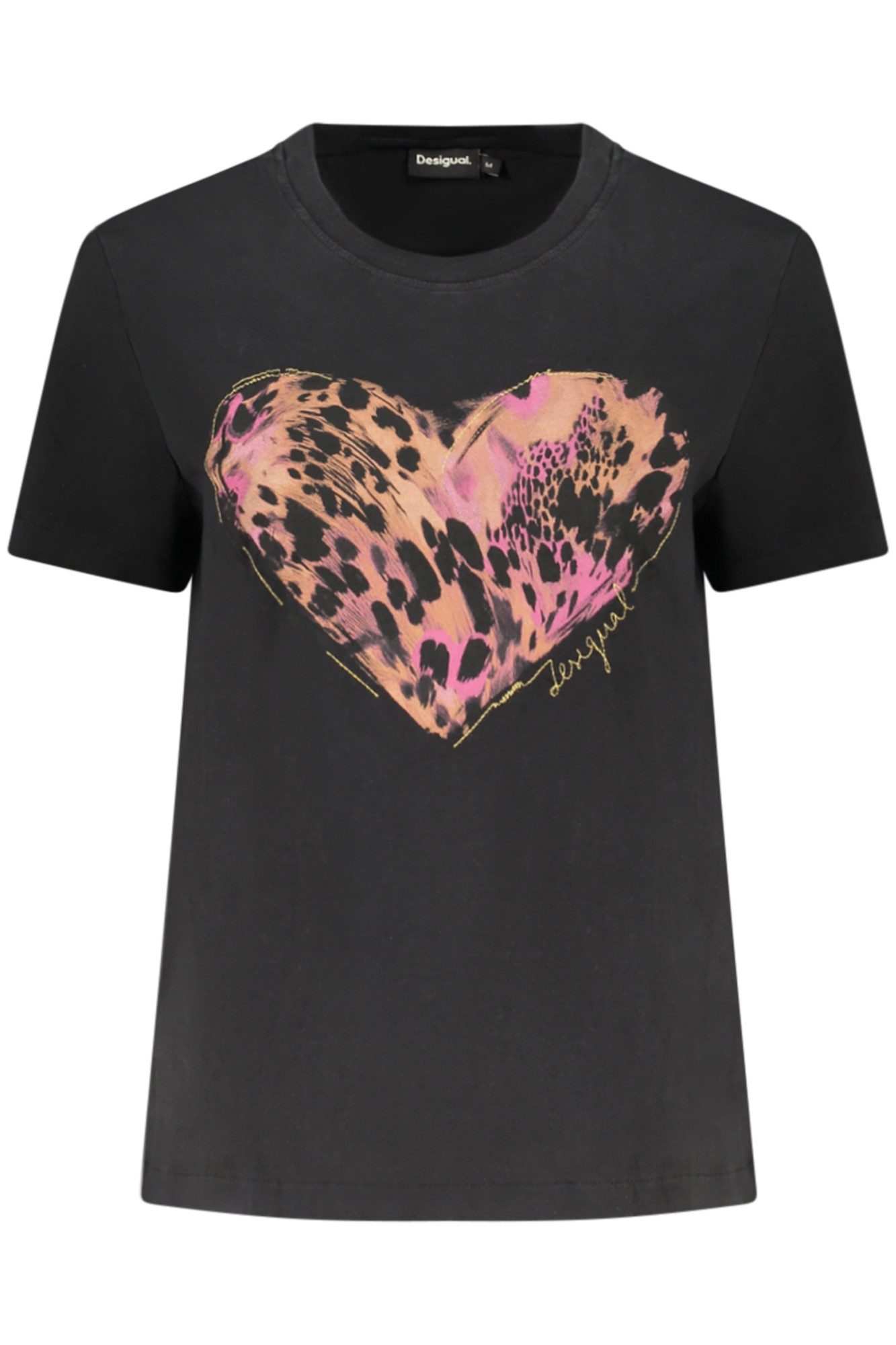 Desigual T-Shirt Damen Schwarz T-Shirt mit Tiger Print und Rundhals