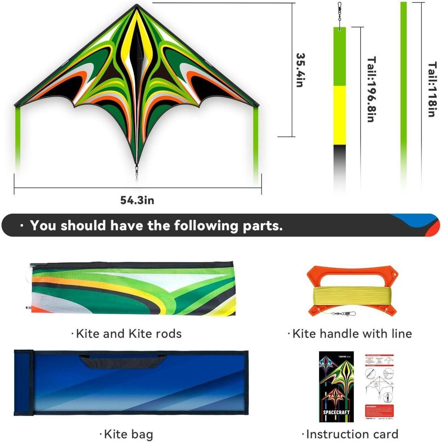 LuxusKollektion Flug-Drache Winddrachen Delta Kinder Erwachsene Strand 1.4M Power Triancle-Green