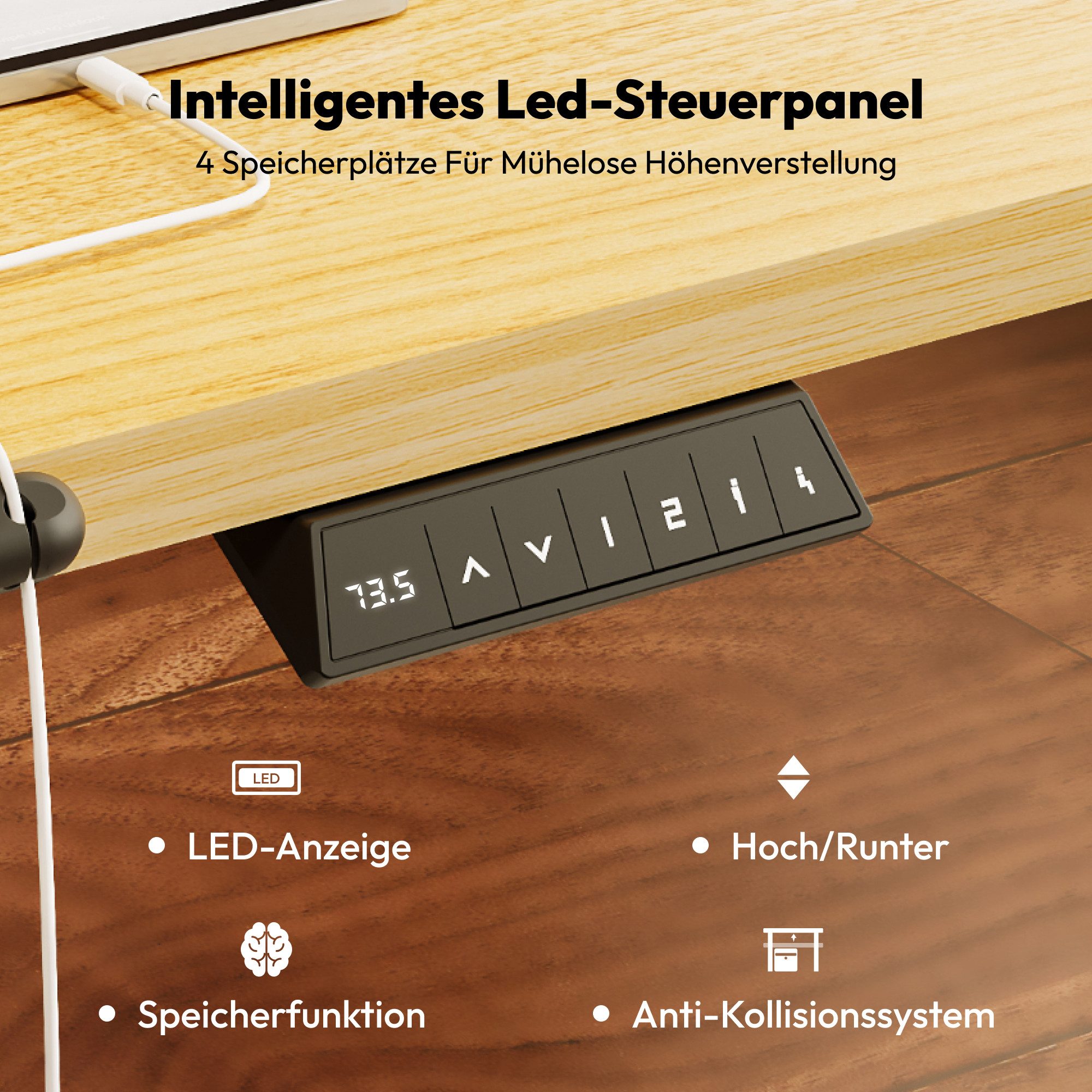 SANODESK Schreibtisch Elektrisch höhenverstellbarer Schreibtisch (inkl. vielseitigem Zubehör, 2-Fach-Teleskop mit Memory-Steuerung & Anti-kollisionssystem), schnelle Montage, Max. Load: 100 KG, verschiedene Größen zur Auswahl
