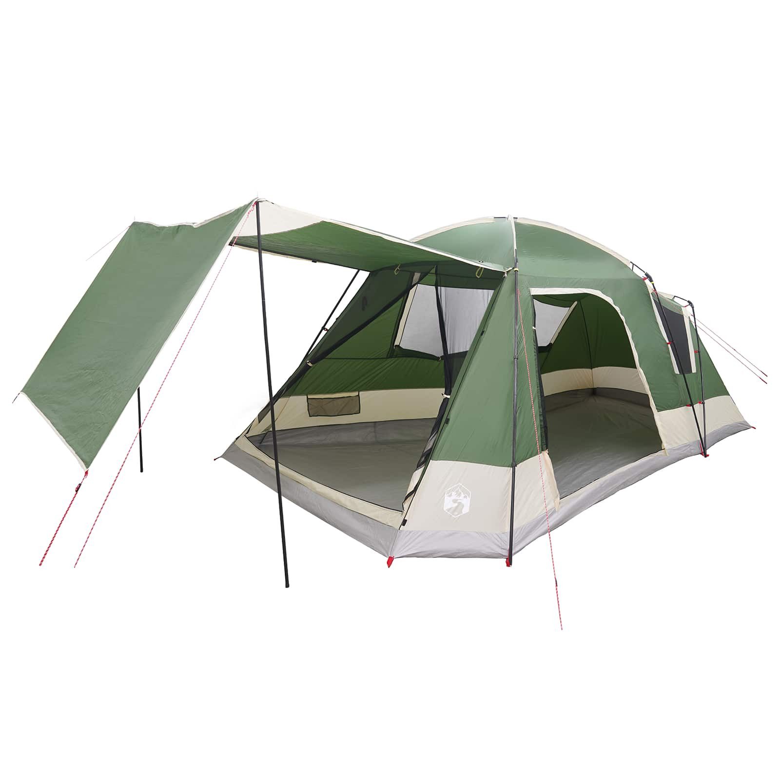 vidaXL Kuppelzelt 12-Personen Hütten-Zelt mit Dach Grün 12-Personen Polyester und Stahl